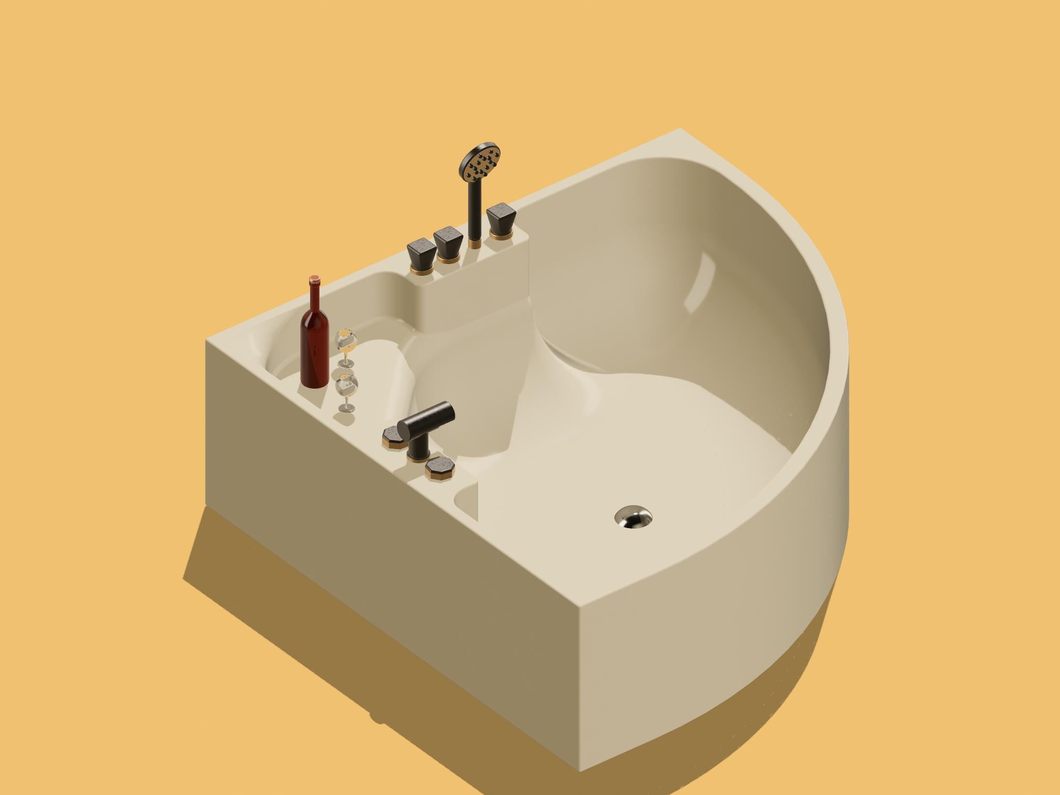 Vasca da bagno angolare in miniatura: file STL 3D per mobili per case delle bambole (scala 1/6 e 1/12)