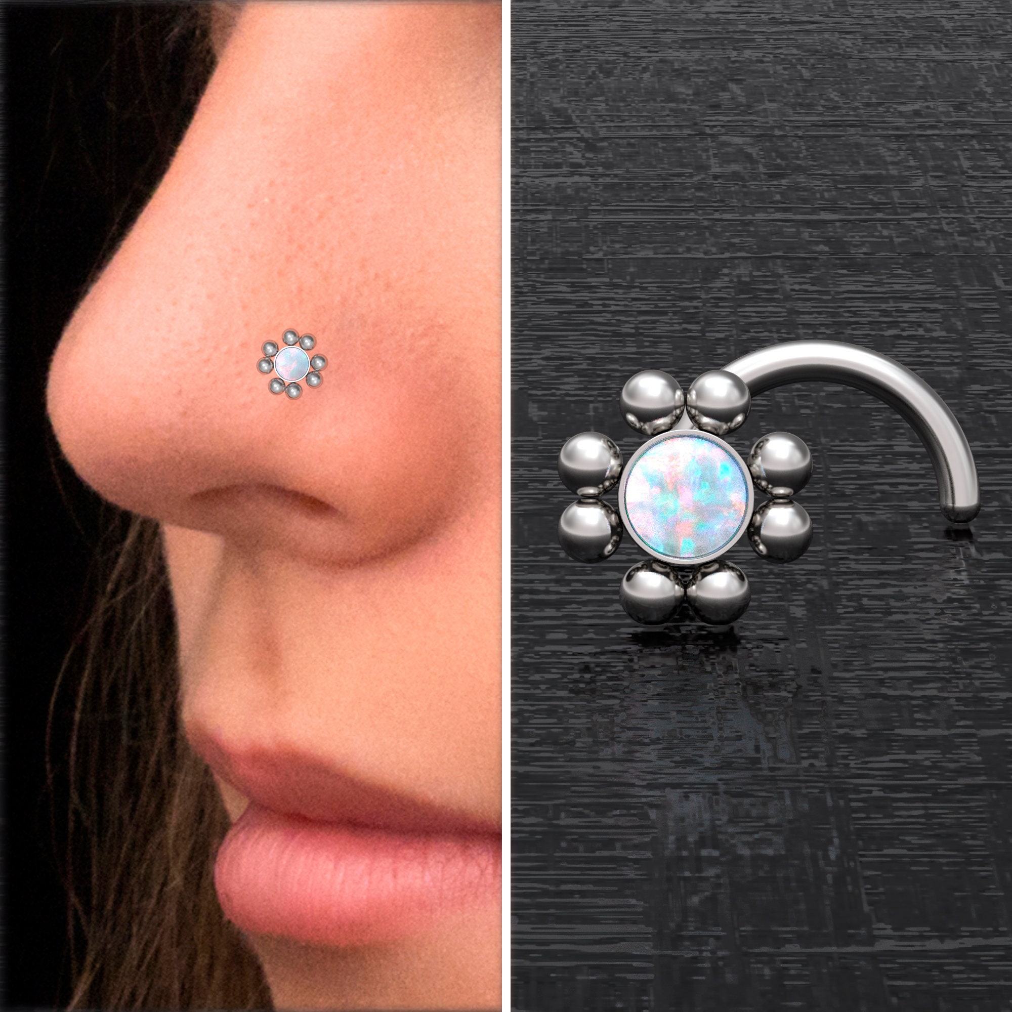 Vite per naso opale, perno per vite per naso in acciaio chirurgico, osso del naso, anello al naso, perno del naso, gioielli della narice, gioielli del