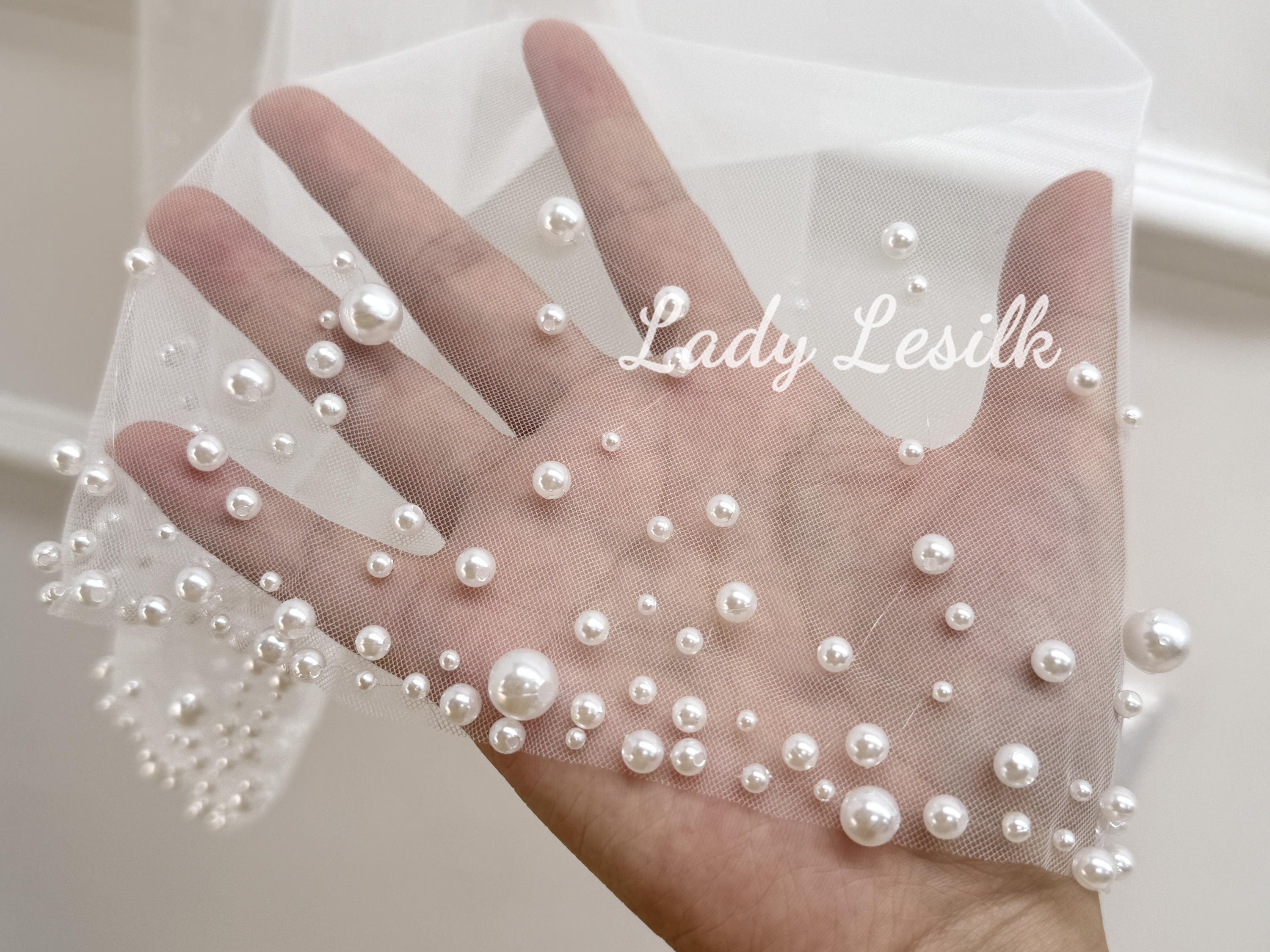 Velo a 2 strati, velo da sposa bianco, velo bianco perla, velo da sposa con perline, velo da sposa moderno, velo da sposa classico, velo con bordo del