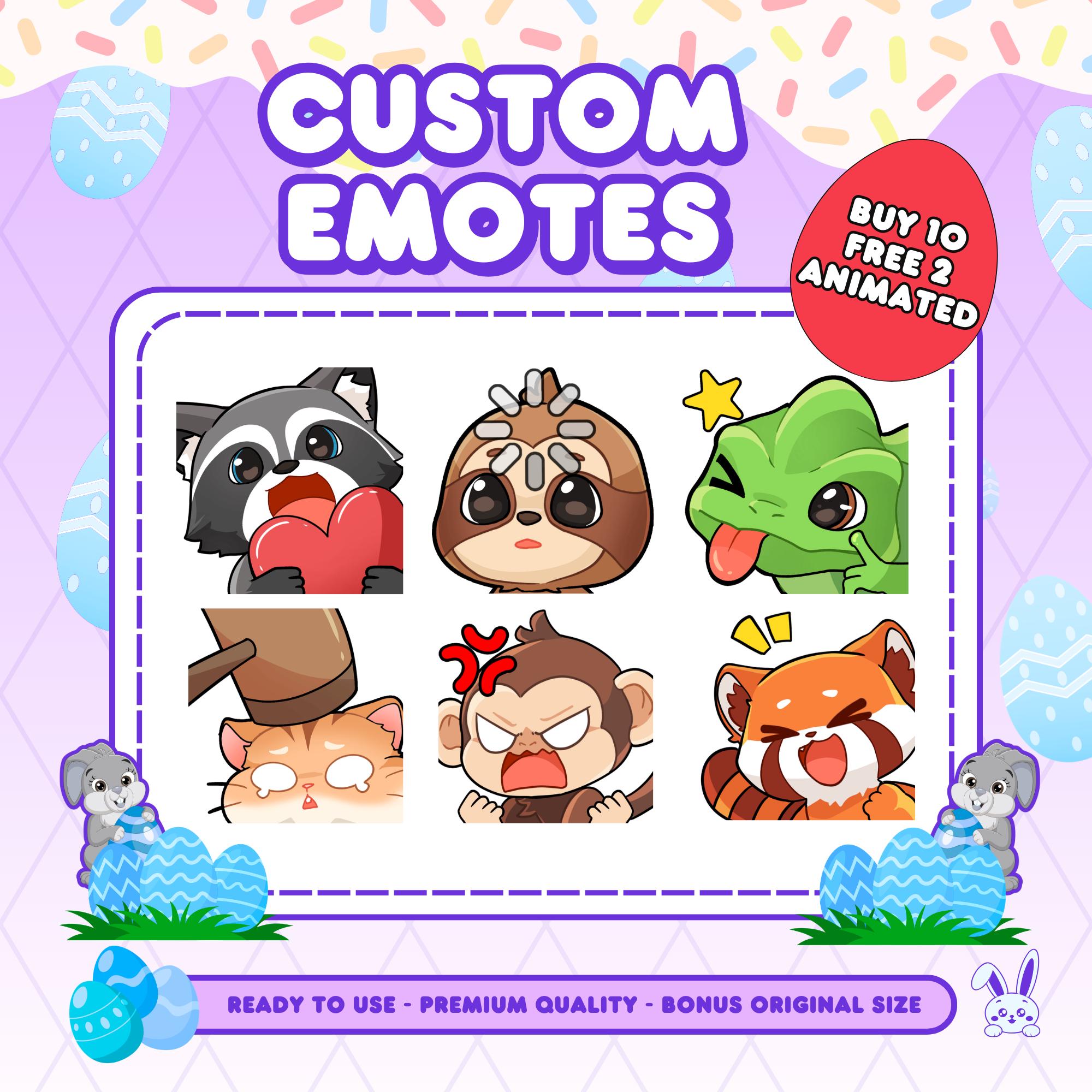 Emote Twitch personalizzate / Emote animate / Emote Twitch per streamer / YCH / Emote animali / Stile Chibi / Emote Twitch / Emote Discord