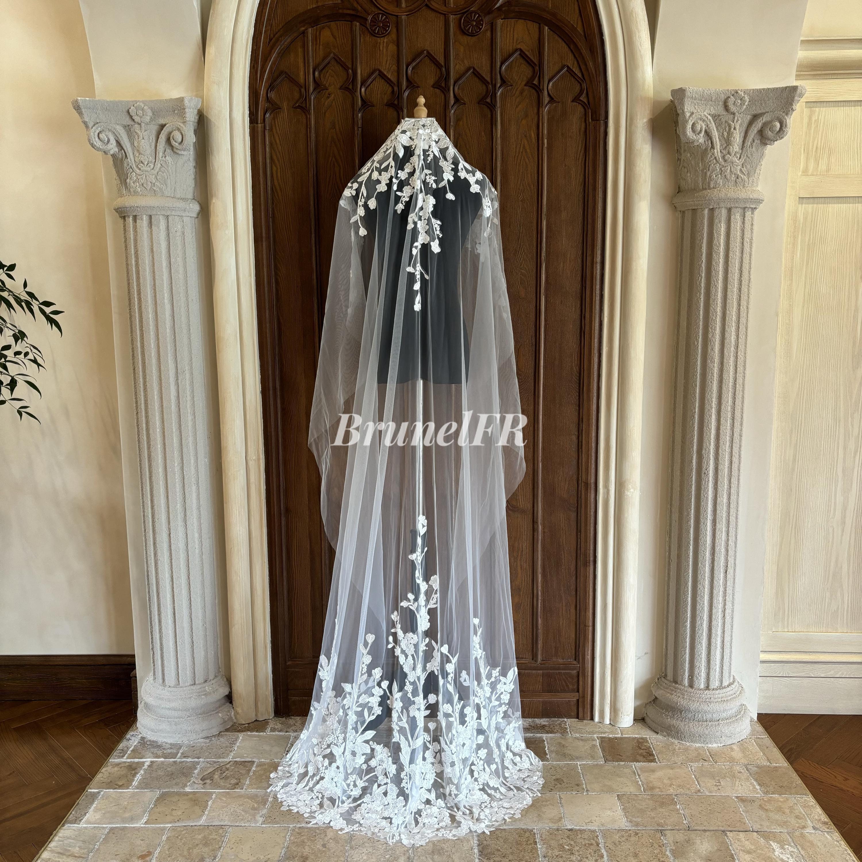 Velo di pizzo floreale Pettine Velo da sposa da sposa Velo da cattedrale Velo da sposa in pizzo Velo personalizzato Velo a 1 strato Velo classico Velo