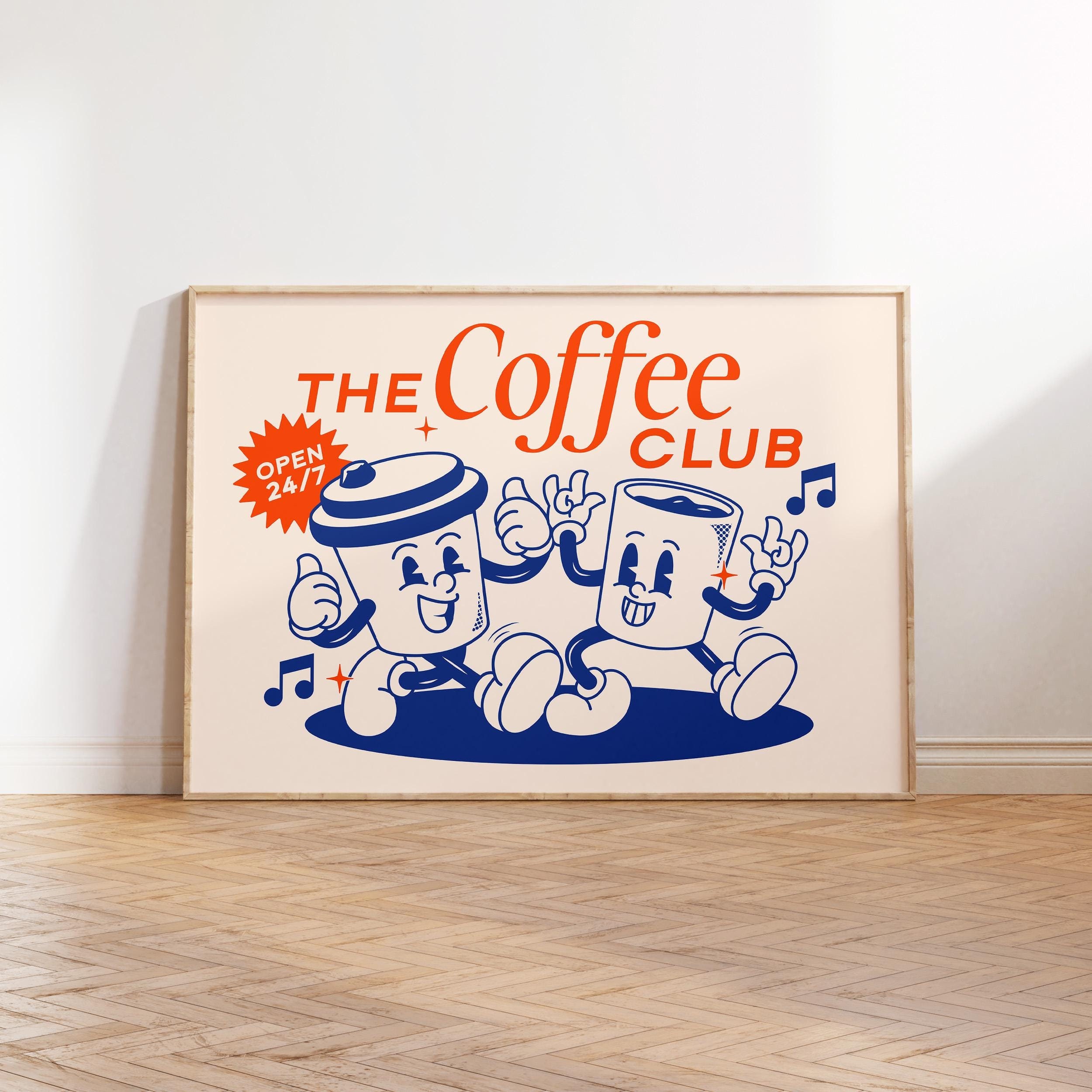 Poster Coffee Club / Arte murale per cucina, Stampa Coffee Club, Stampa Coffee Lover Club, Coffee Social Club, Arte murale Coffee Station, Arte retrò