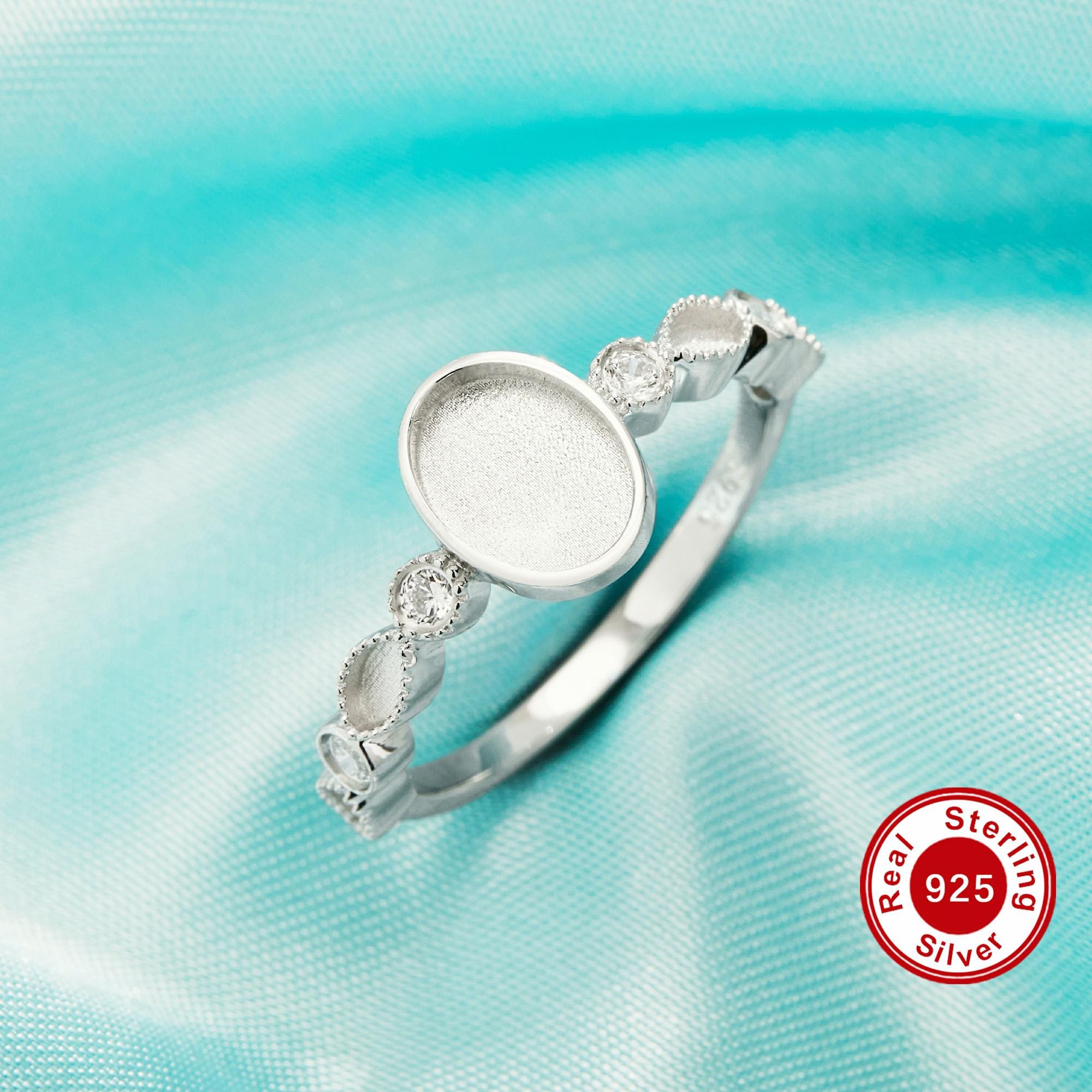 Anello con castone ovale in resina effetto latte materno, anello in argento sterling 925 massiccio, anello ovale con retro pieno, accessori per la cre