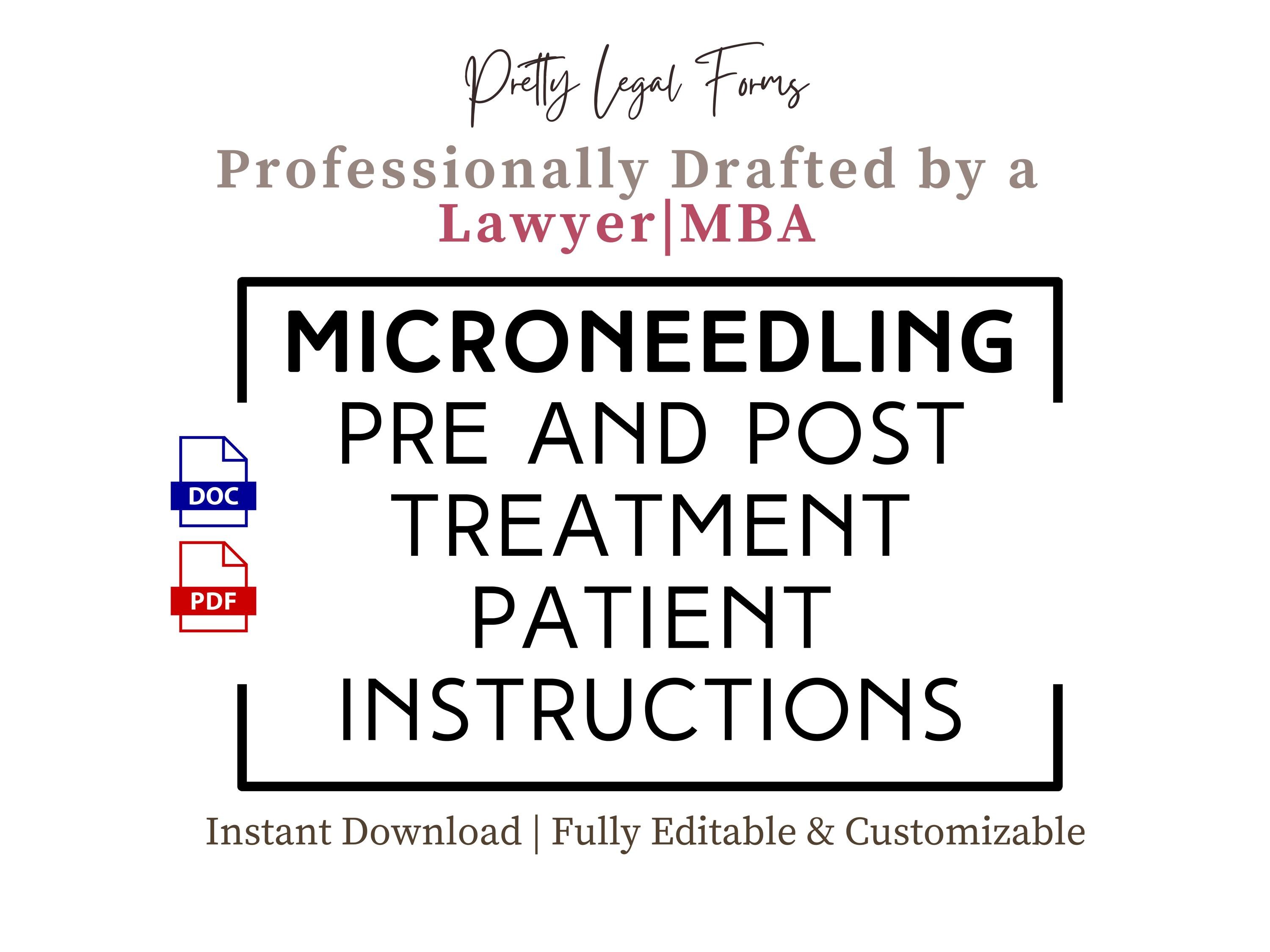 Istruzioni per la cura post-trattamento con microneedling, modulo modificabile prima e dopo il trattamento, volantino per estetista RN Med Spa, modell