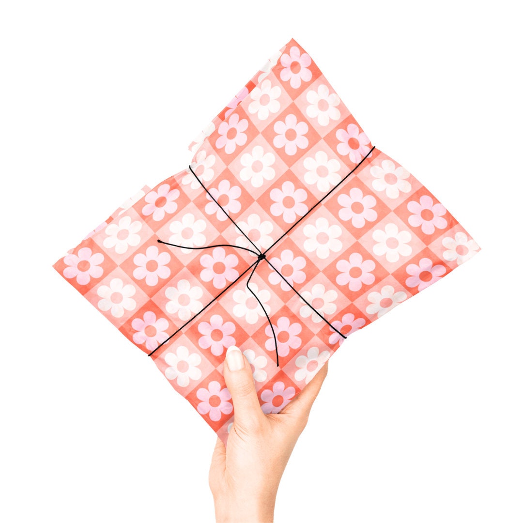 Carta velina floreale a quadretti, Carta da regalo, Carta velina carina, Imballaggio di carta velina, Imballaggio per piccole imprese, 10-50 fogli di