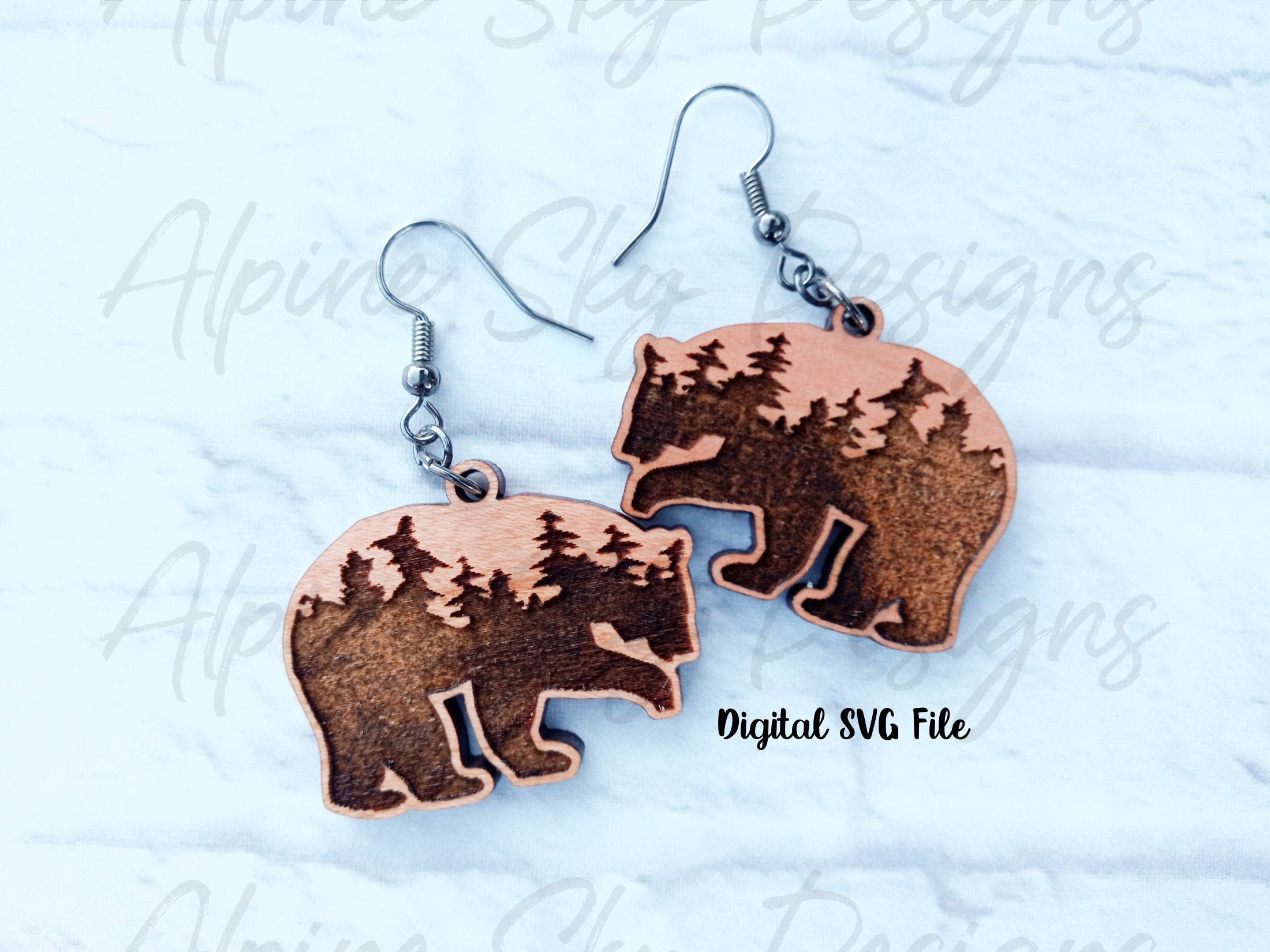 Orecchini orso incisi SVG / File orecchini orso / File orecchini montagna SVG / File orecchini Glowforge / File orecchini laser / Orecchini Glowforge