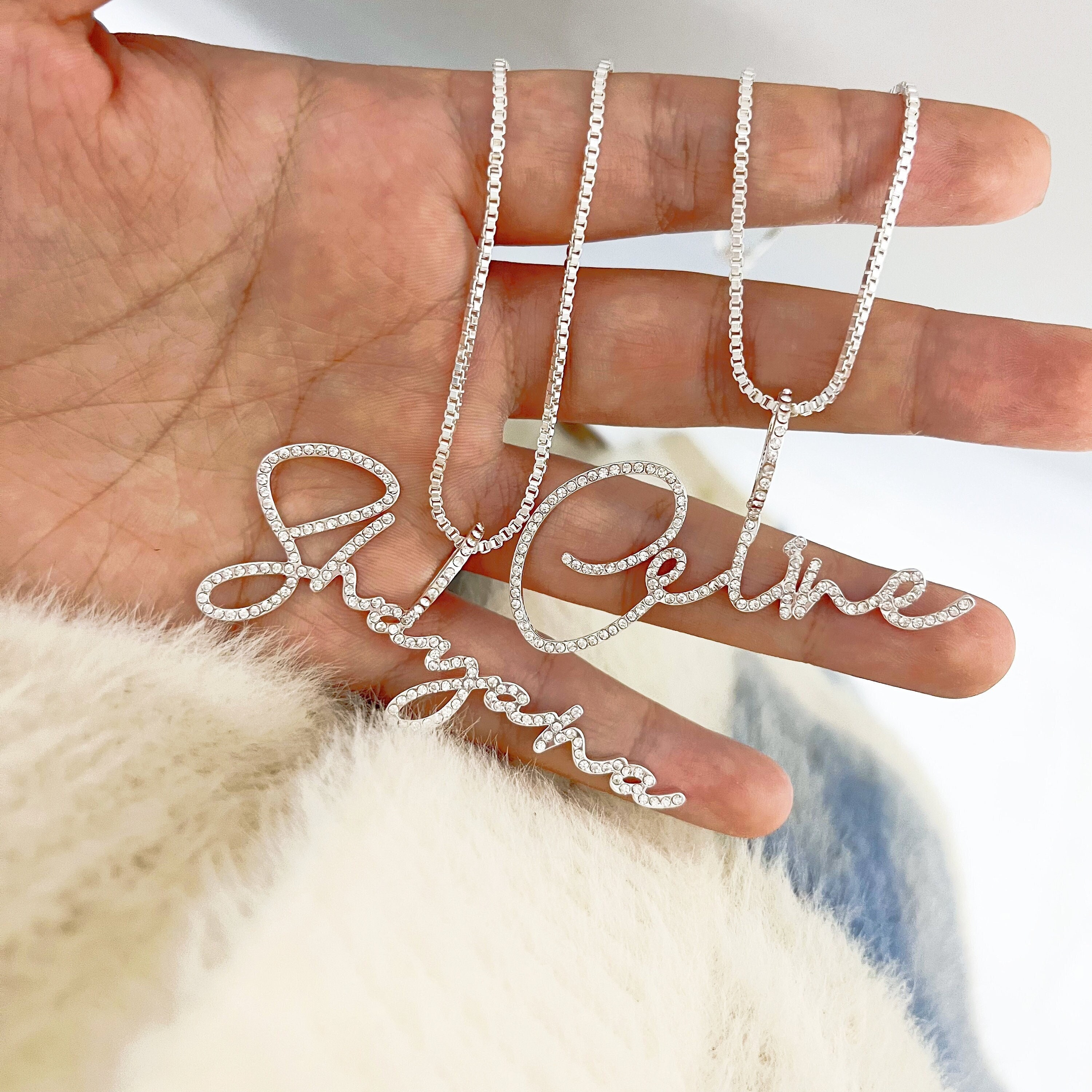 Collana con nome in argento, collana con nome personalizzato, argento sterling 925, collana con nome con diamanti, collana con nome personalizzato con