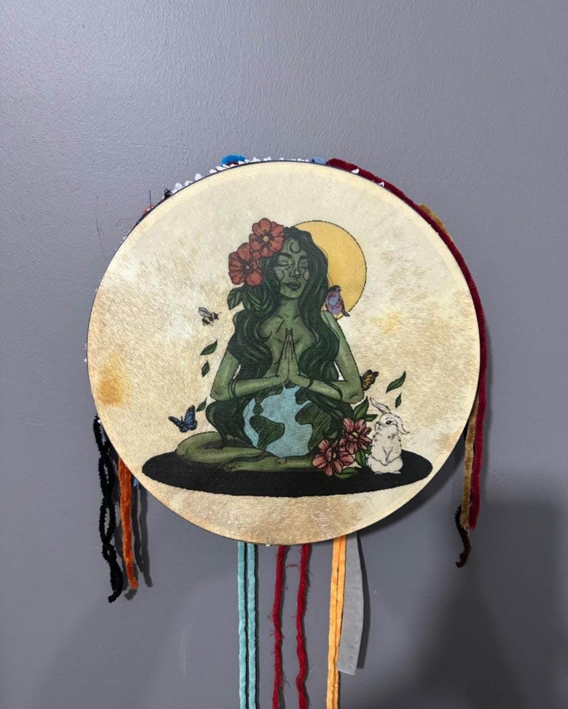 Tamburo rituale sciamanico tradizionale da 11 pollici - Tamburo da donna / Tamburo da meditazione / Strumento spirituale artigianale