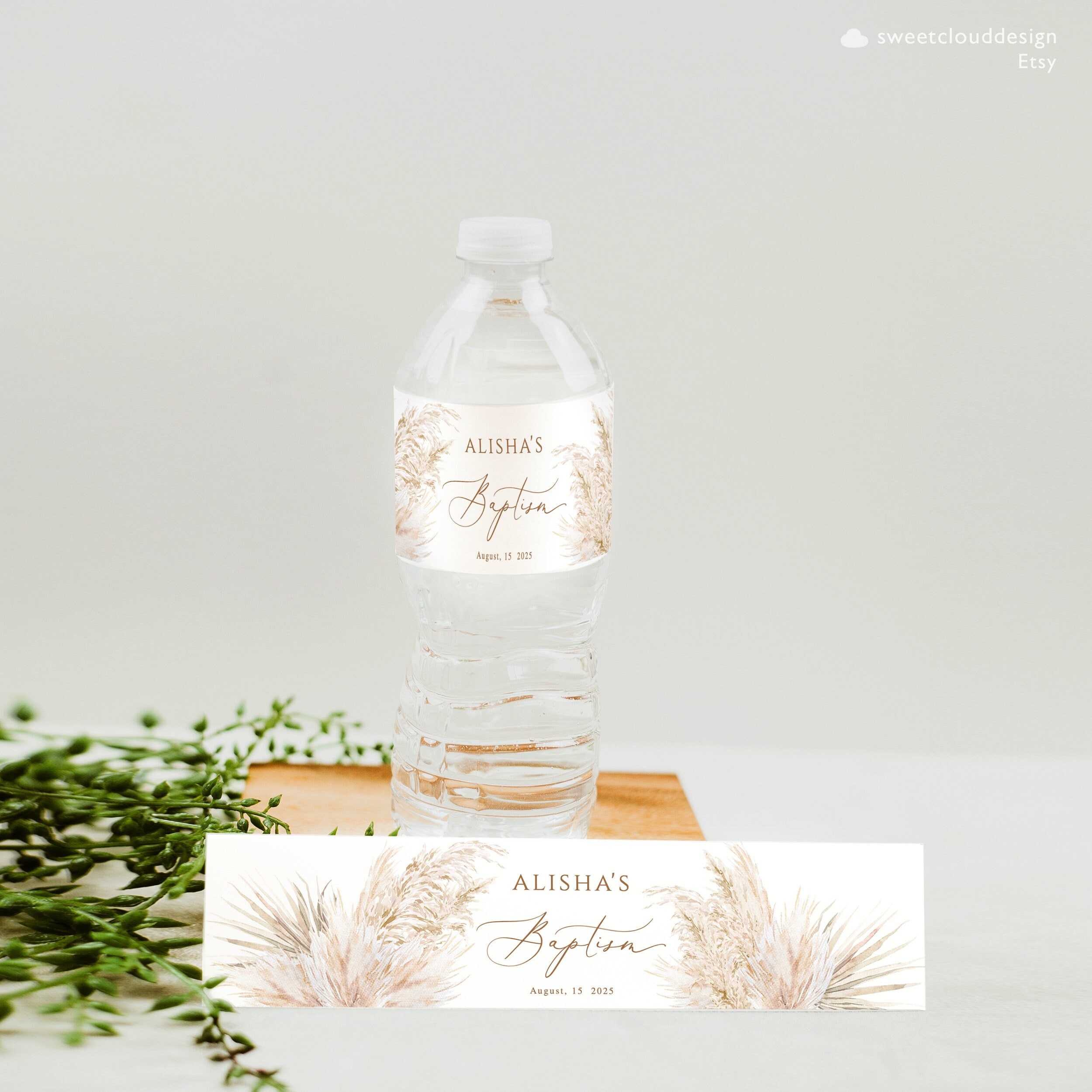 Erba di pampa Etichetta bottiglia d'acqua Etichetta bottiglia d'acqua battesimo Modello BOHO Etichetta bottiglia d'acqua battesimo boho Tag boho Acqua