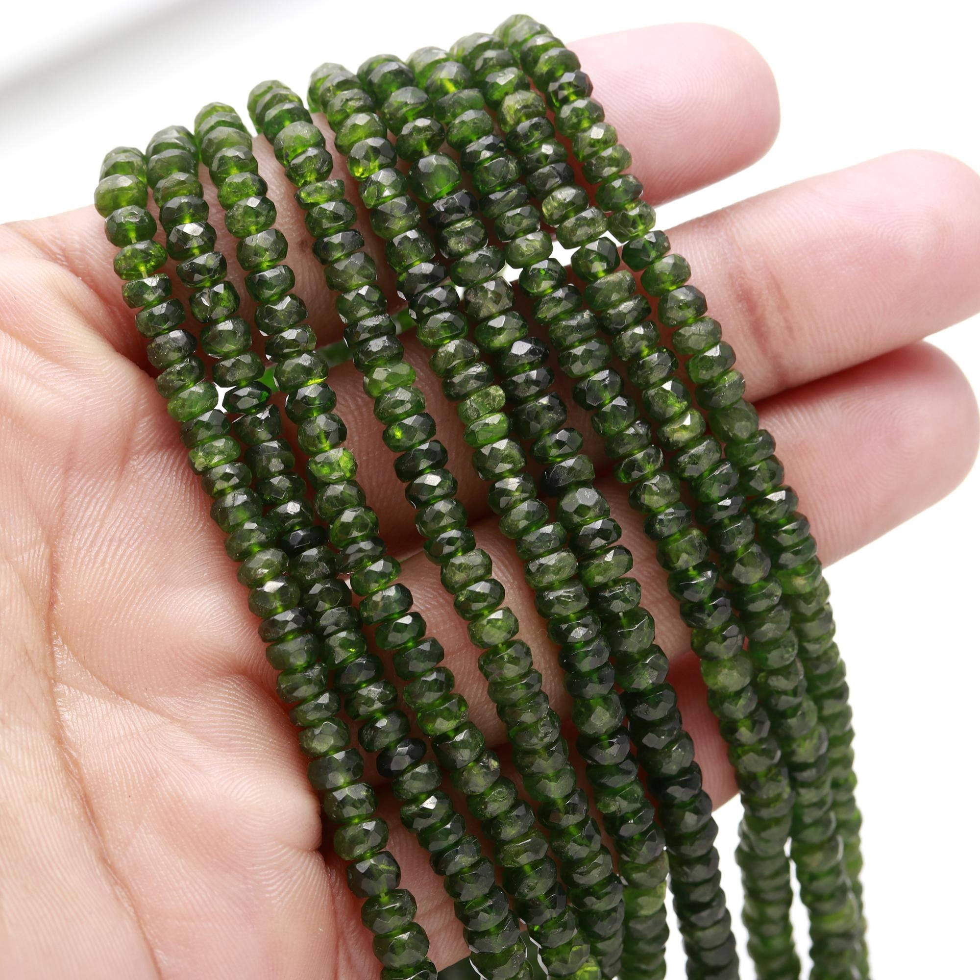 "Perline rondelle sfaccettate in diopside di cromo naturale AAA+ da 4-6 mm, filo da 16\" in diopside di cromo verde naturale per gioielli di design fatt"
