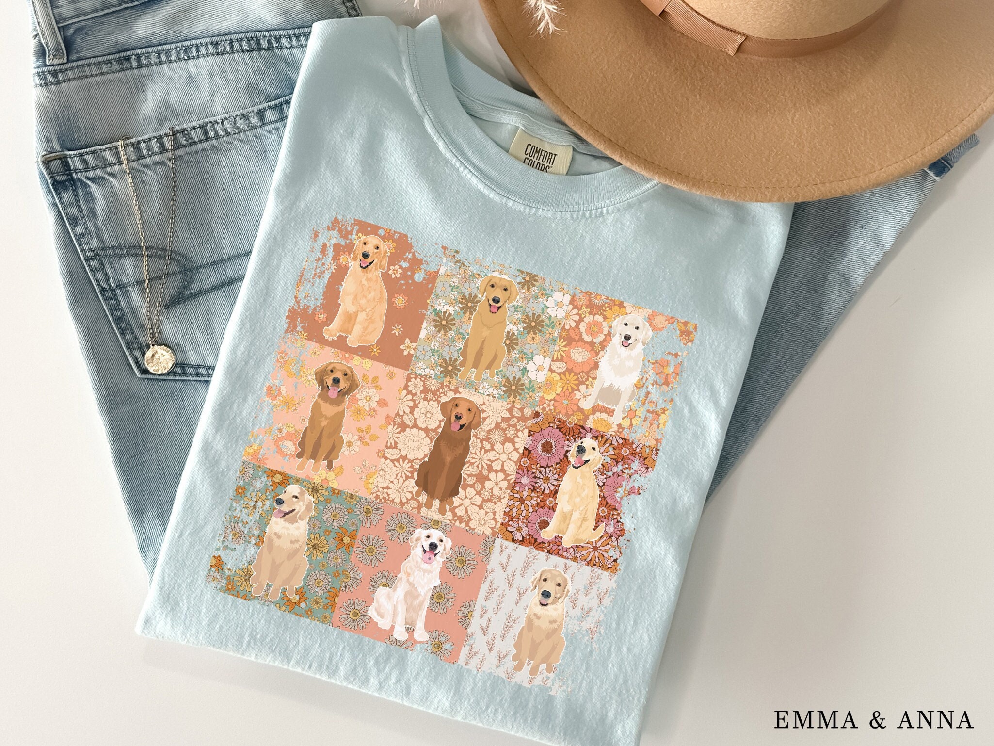 T-shirt Golden Retriever Cottagecore, camicia floreale Golden Retriever, regali Golden Retriever, Golden Mama, mamma Golden Retriever, maglietta mamma