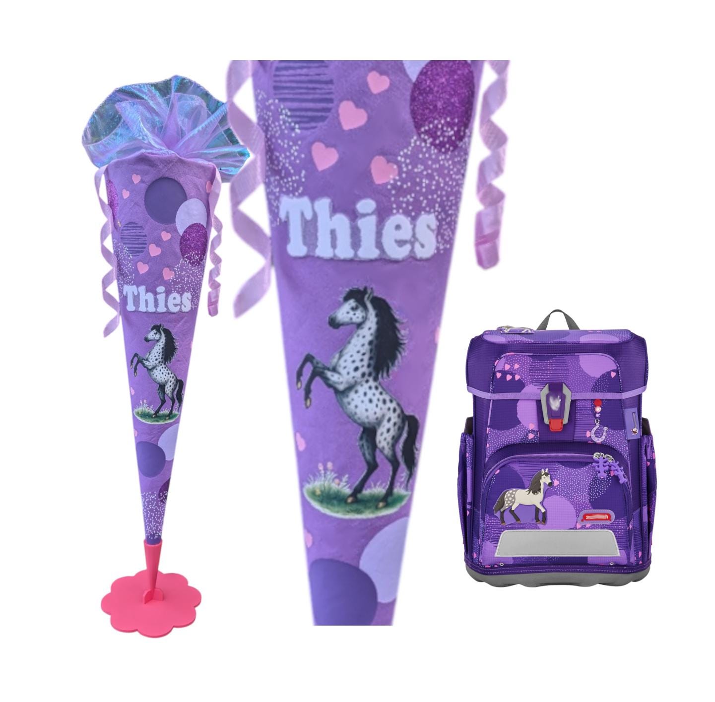 Cono scolastico a tema cavallo | Abbinato al Step by Step Horse Club | Cono scolastico personalizzato per ragazze | Cono scolastico in tessuto con tul