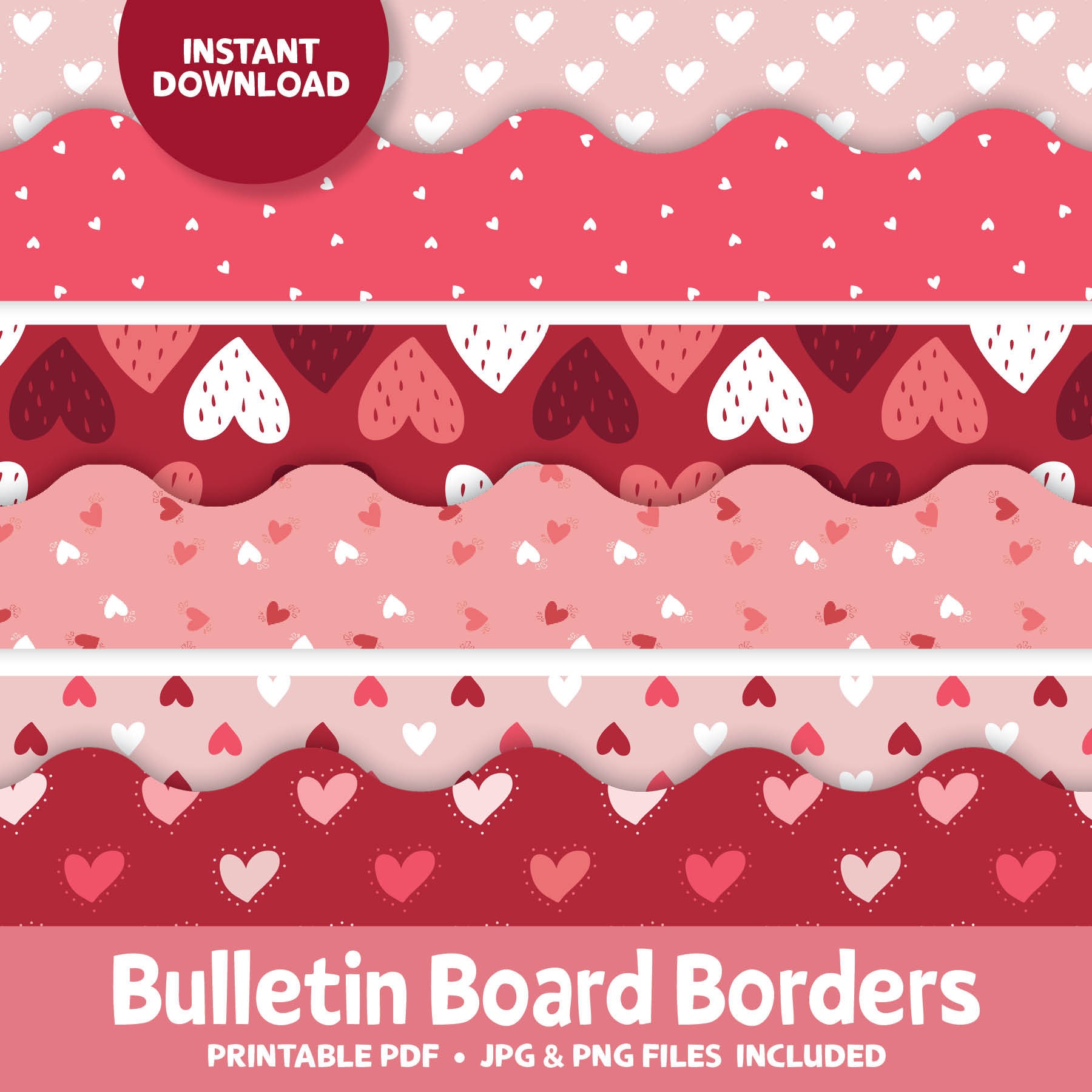 Set di bordi per bacheche per aule di San Valentino, bordo per bacheche a forma di cuore di San Valentino, bordo stampabile per decorazioni per aule,