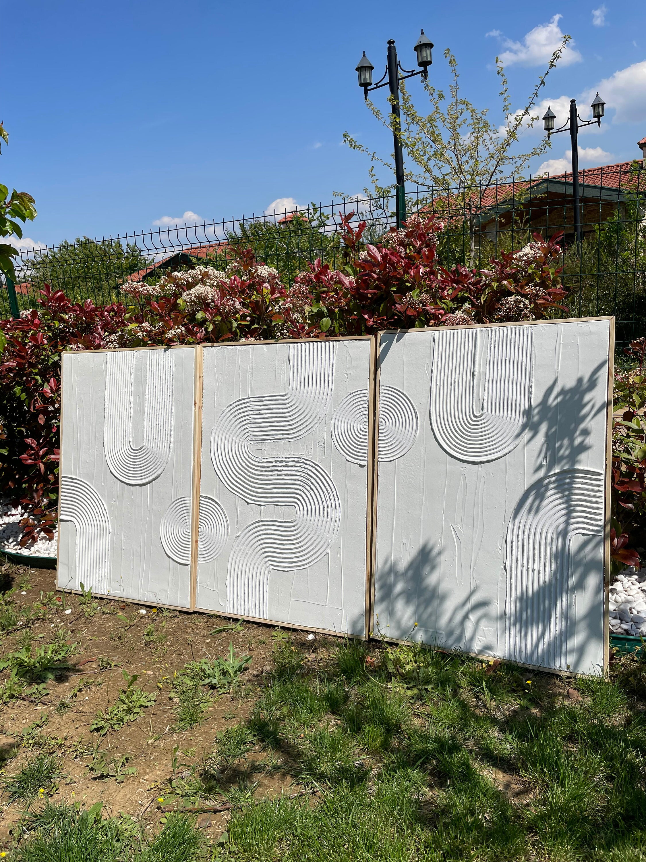 Set XLarge di 3 opere d'arte in gesso, opere d'arte in gesso strutturate, opere d'arte su tela strutturate, opere d'arte in gesso, opere d'arte su tel