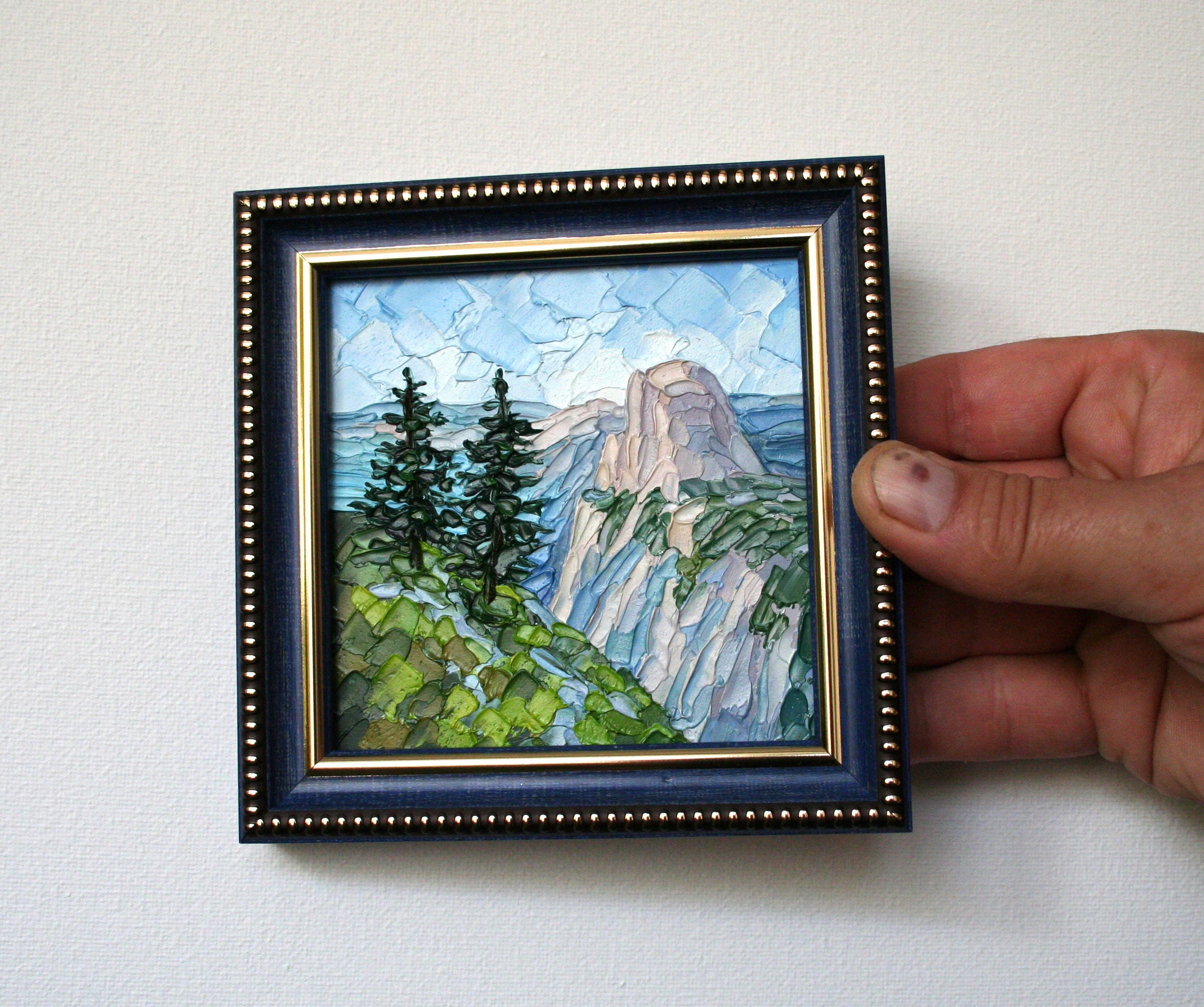 Piccolo dipinto a olio, opera d'arte del parco nazionale di Yosemite, dipinto di montagna, opera d'arte originale, piccola opera d'arte incorniciata,