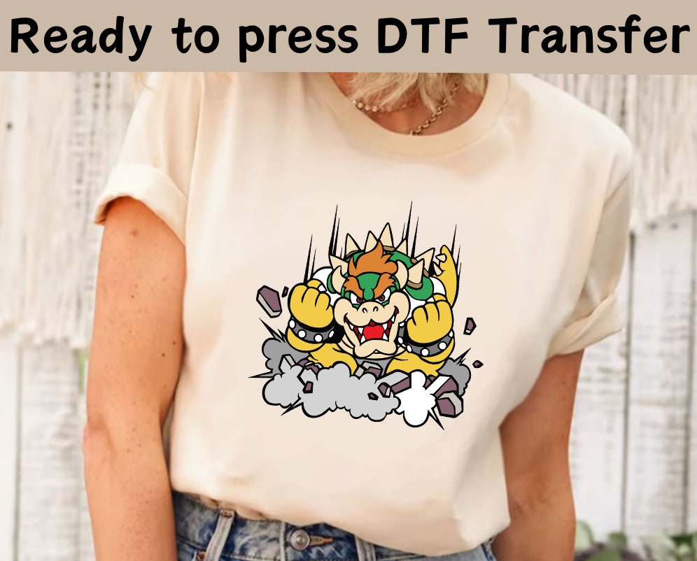 Trasferimento DTF di Super Mario Bowser, Trasferimento DTF del personaggio di Super Mario, DTF di gioco Super Mario, Camicia Super Mario Bowser, Camic
