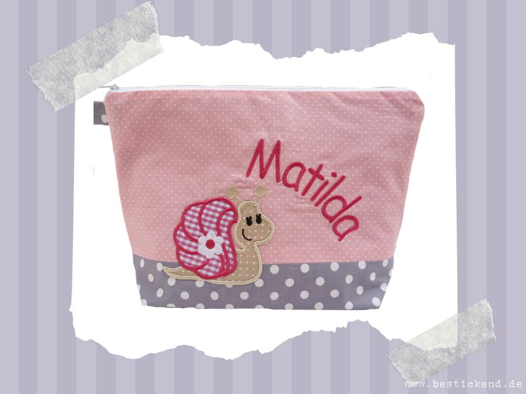 borsa ricamata LUMACA + NOME //rosa - grigio// borsa per pannolini borsa da toilette borsa per pannolini borsa da toilette borsa da toilette 20 caratt