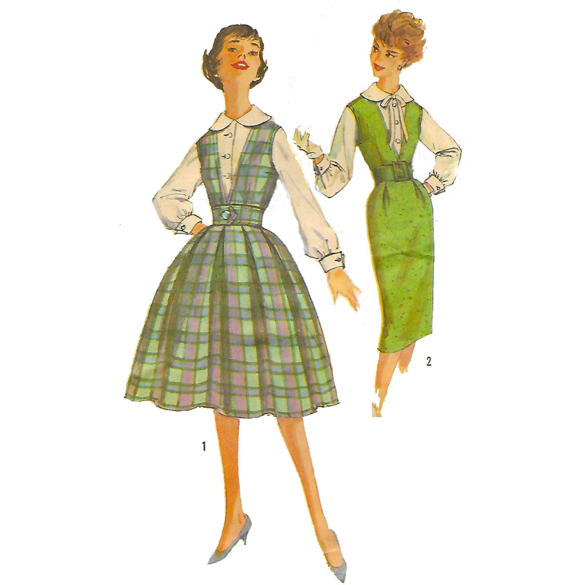 "PDF - Modello vintage anni '50 - Abito scamiciato 'Gambit', due gonne e camicetta - Busto: 32\" (81,3 cm) - Scarica"