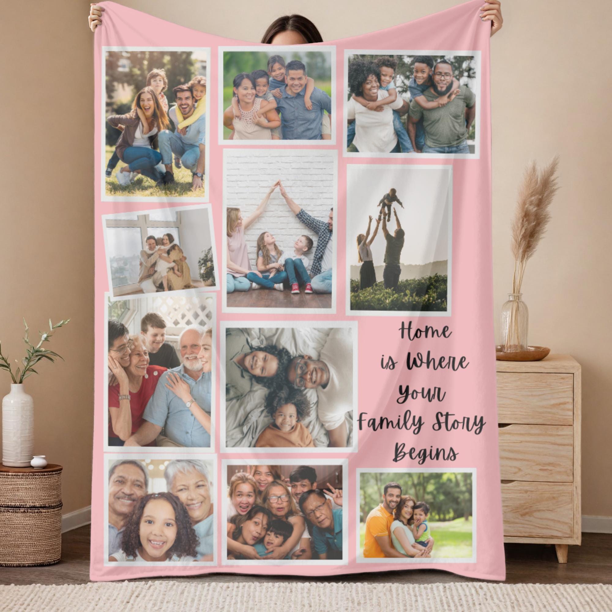 Coperta con foto di famiglia personalizzata, coperta con foto personalizzata, collage di foto di famiglia, coperta con foto e testo, coperta commemora