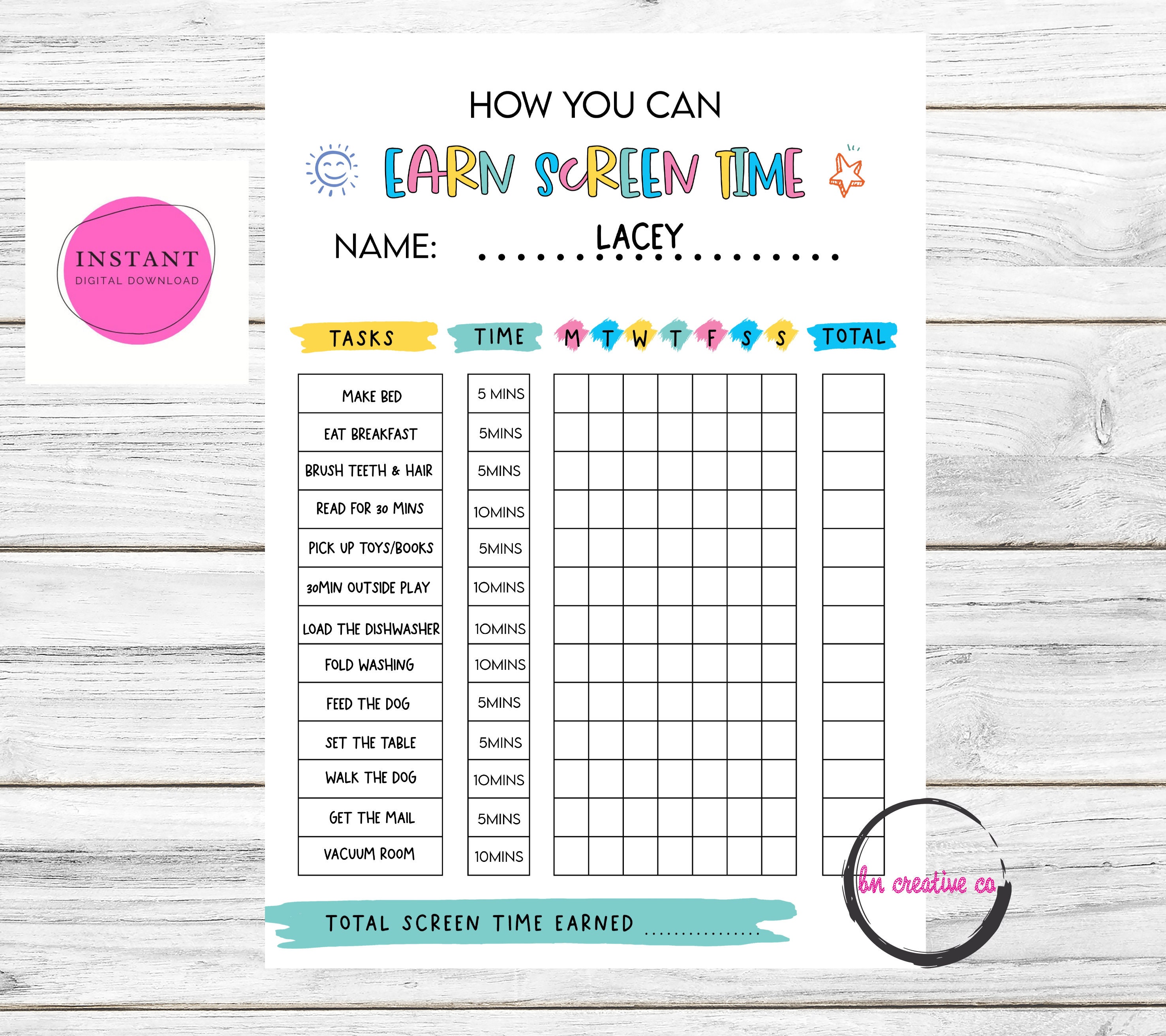 Lista di controllo del tempo trascorso dai bambini davanti allo schermo / Tabella delle faccende modificabile per bambini / Tabella del tempo trascors