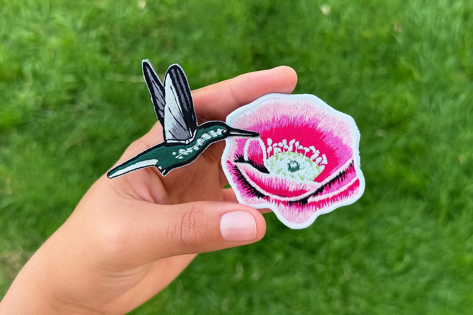 Toppa ricamata con colibrì da stirare, toppa ricamata, toppe, toppa con uccello, toppa con fiore, toppa applicata, toppa con fiore da stirare