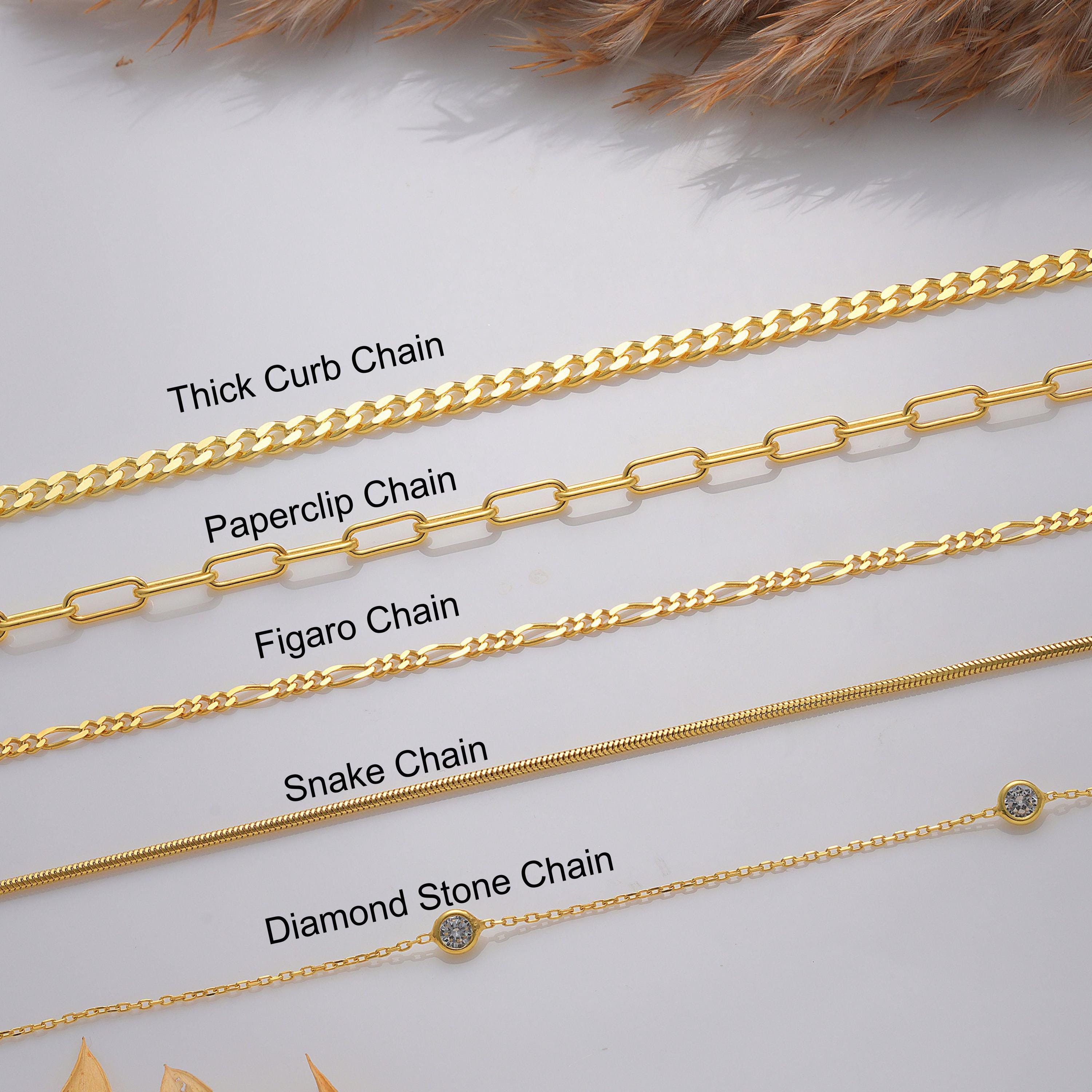 Collana con catena in oro 14k, catena a maglie larghe, catena a graffetta, catena Figaro, catena a serpente, catena con pietra diamantata, catena per