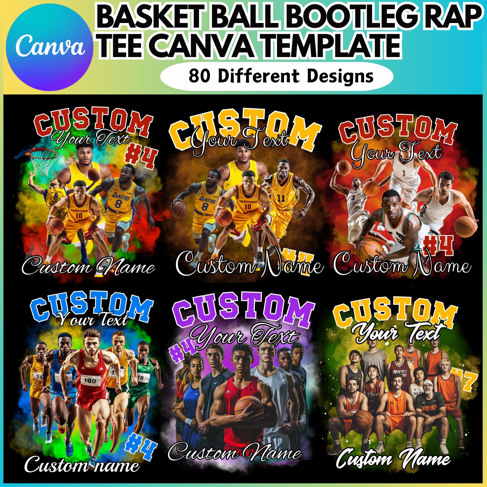 Modello Canva modificabile per maglietta bootleg di basket, modello Canva per maglietta rap bootleg, design mascotte Canva, design per t-shirt Canva,
