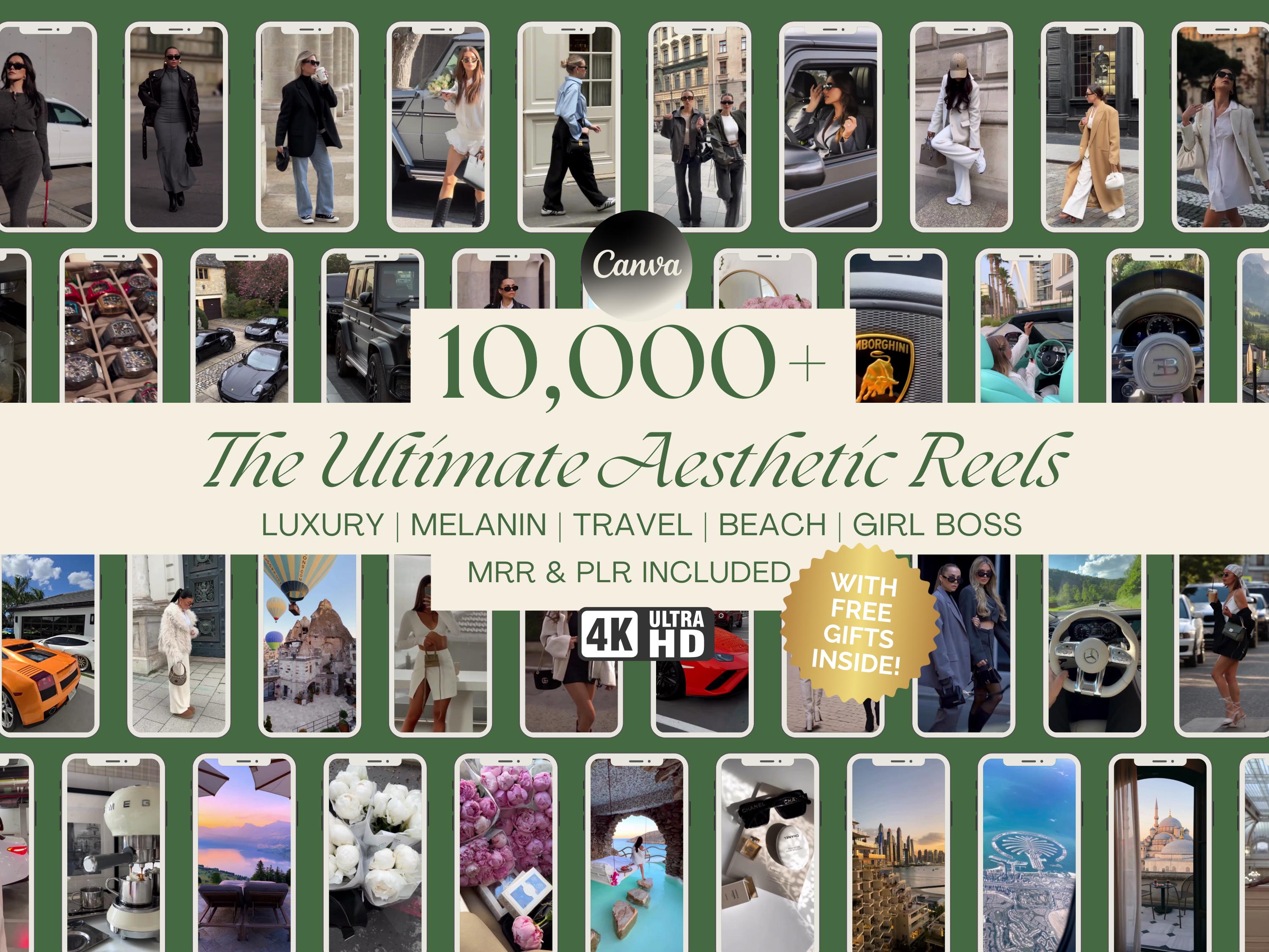 Pacchetto di oltre 10.000 rulli estetici senza volto, rulli di lusso ad alta definizione 4k, rulli di melanina Girl Boss, rulli di viaggio sulla spiag