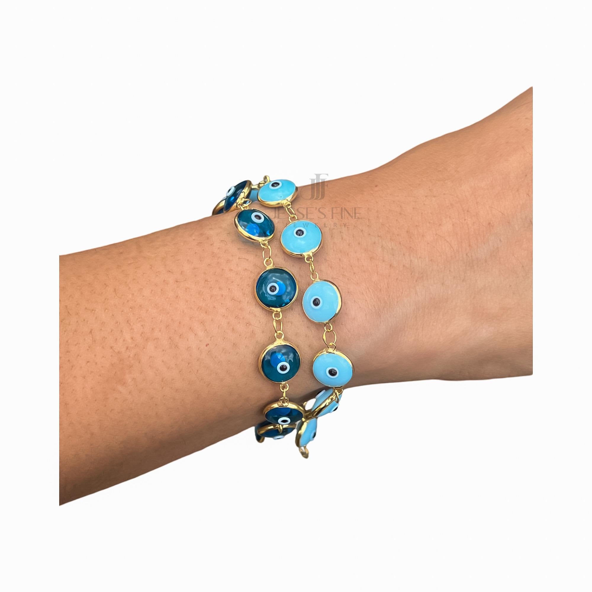 Bracciale tennis anti-malocchio placcato oro, braccialetto tennis anti-malocchio turchese, braccialetto anti-malocchio azzurro, braccialetto con casto