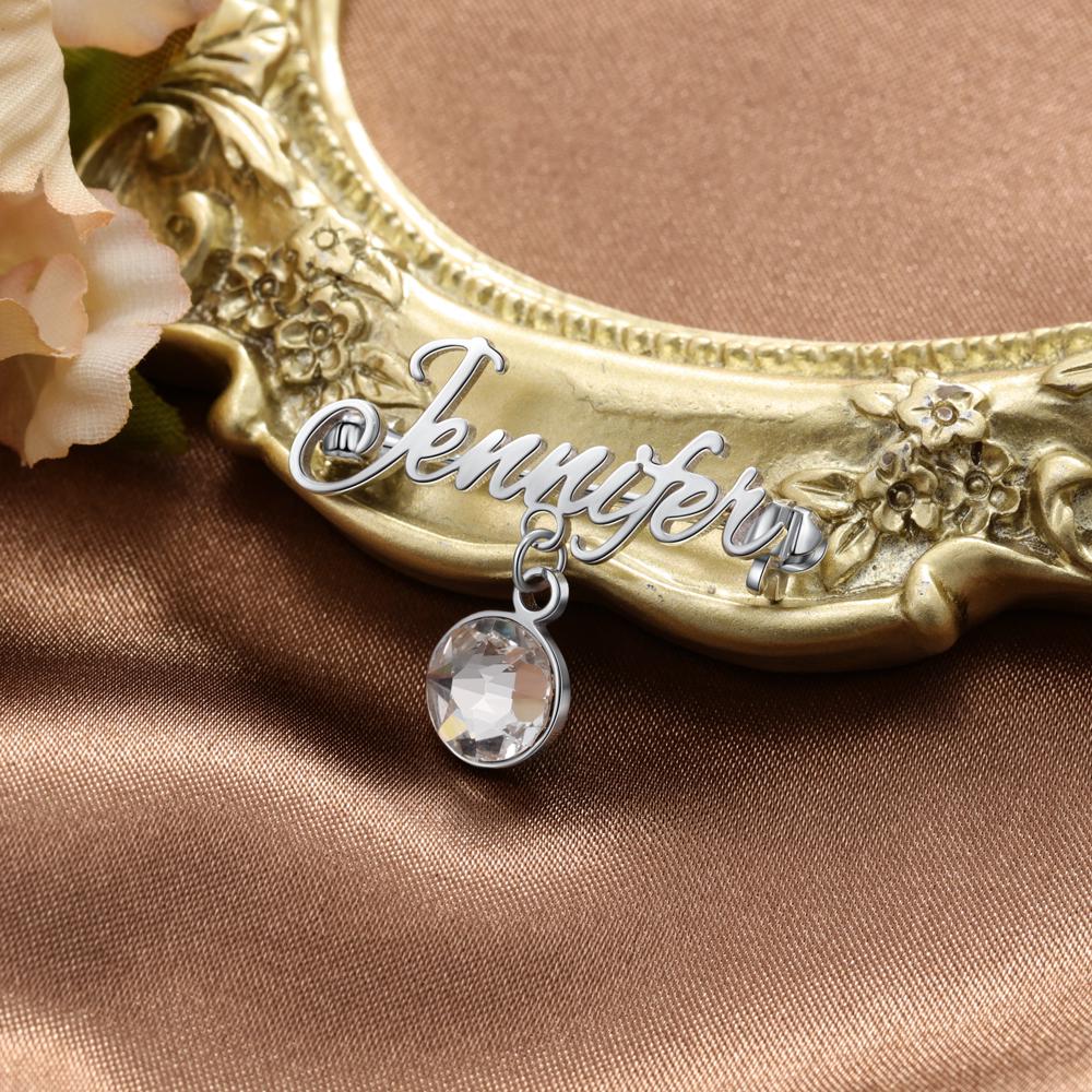 Spilla con nome personalizzato con pietra portafortuna, spilla monogramma per abito, etichetta spilla personalizzata, spilla con nome, regalo per dami