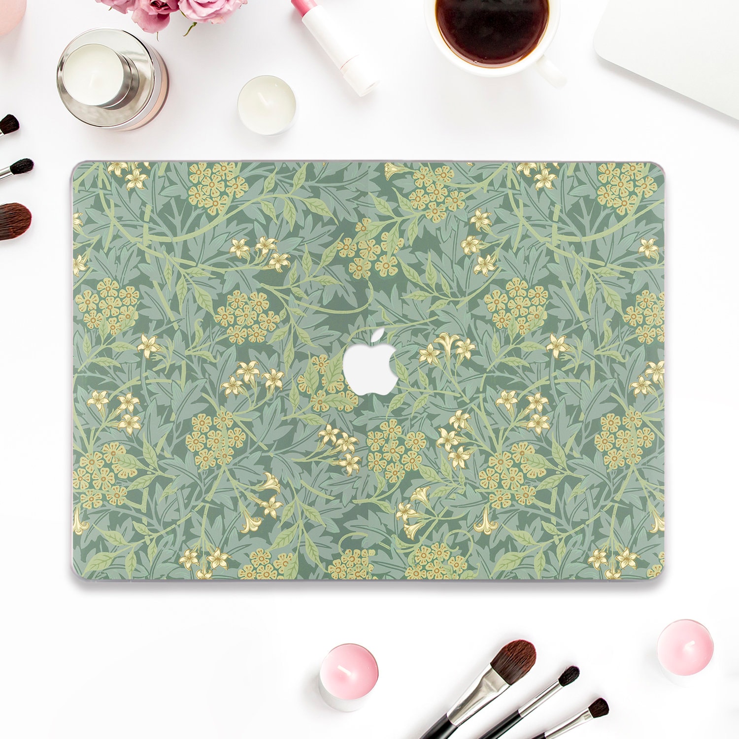 Custodia floreale per Macbook, custodia floreale per Macbook Pro 13 pollici Air 13 15 M2 M3 2024 Pro 14 Pro 16, custodia verde William Morris con moti