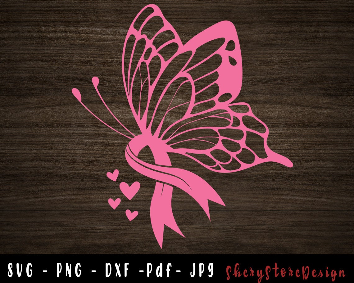 Farfalla cancro al seno SVG, cancro al seno SVG, cancro al seno nastro svg, cancro al seno png, nastro di consapevolezza, file in formato svg da utili