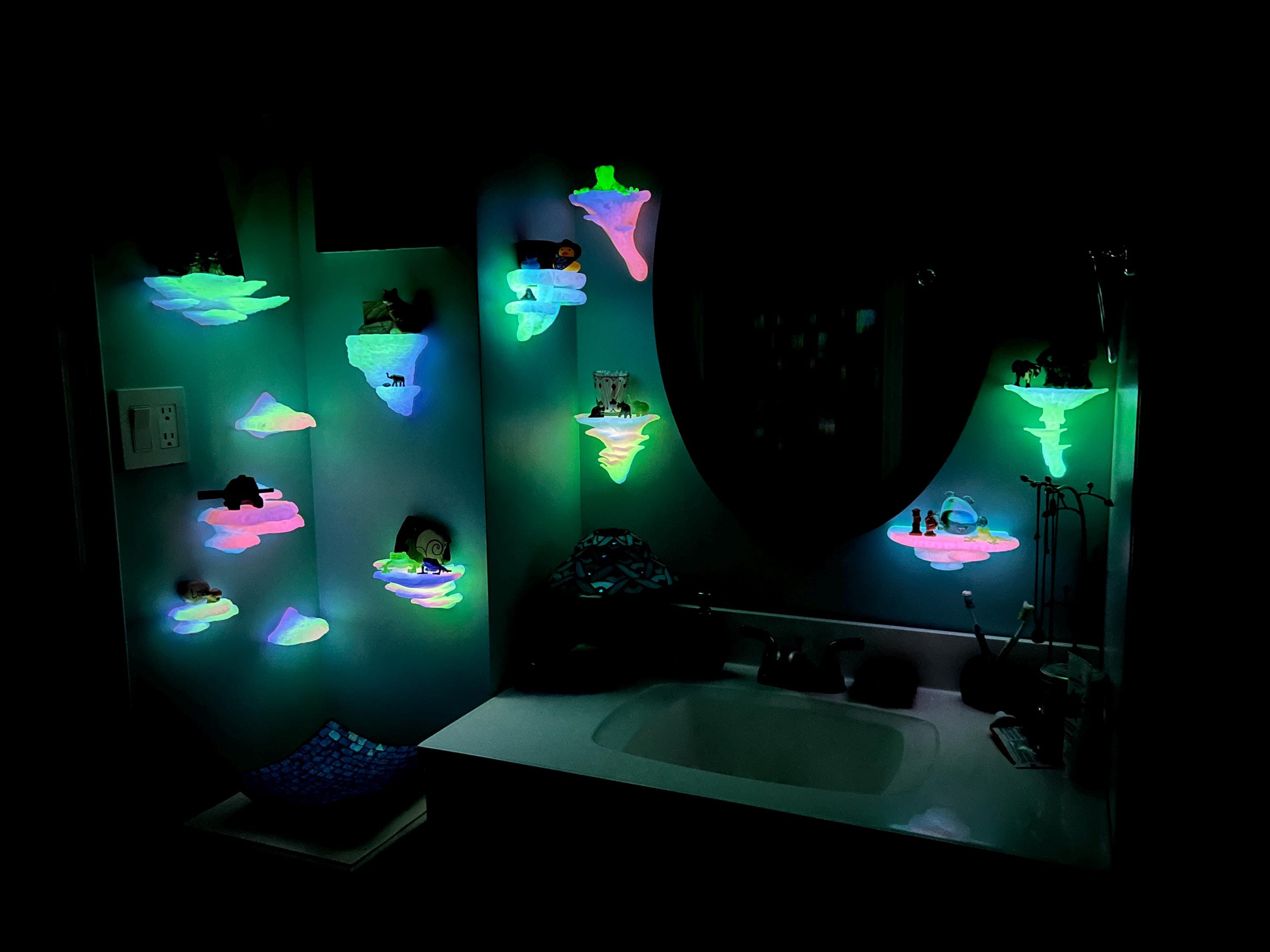 Set di 12 mensole a forma di fungo sospese che si illuminano al buio, mensole a forma di fungo galleggianti stampate in 3D, contenitori per dormitori