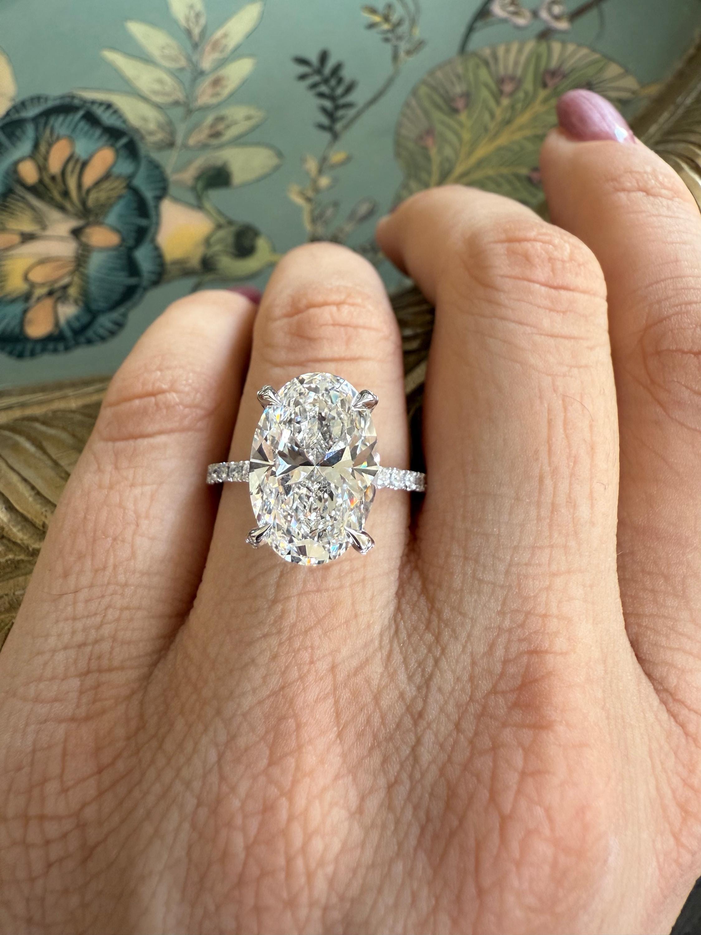 Anello con diamante creato in laboratorio da 4 ct, anello di fidanzamento con diamante ovale da laboratorio E VS1/2, anello con diamante ovale creato