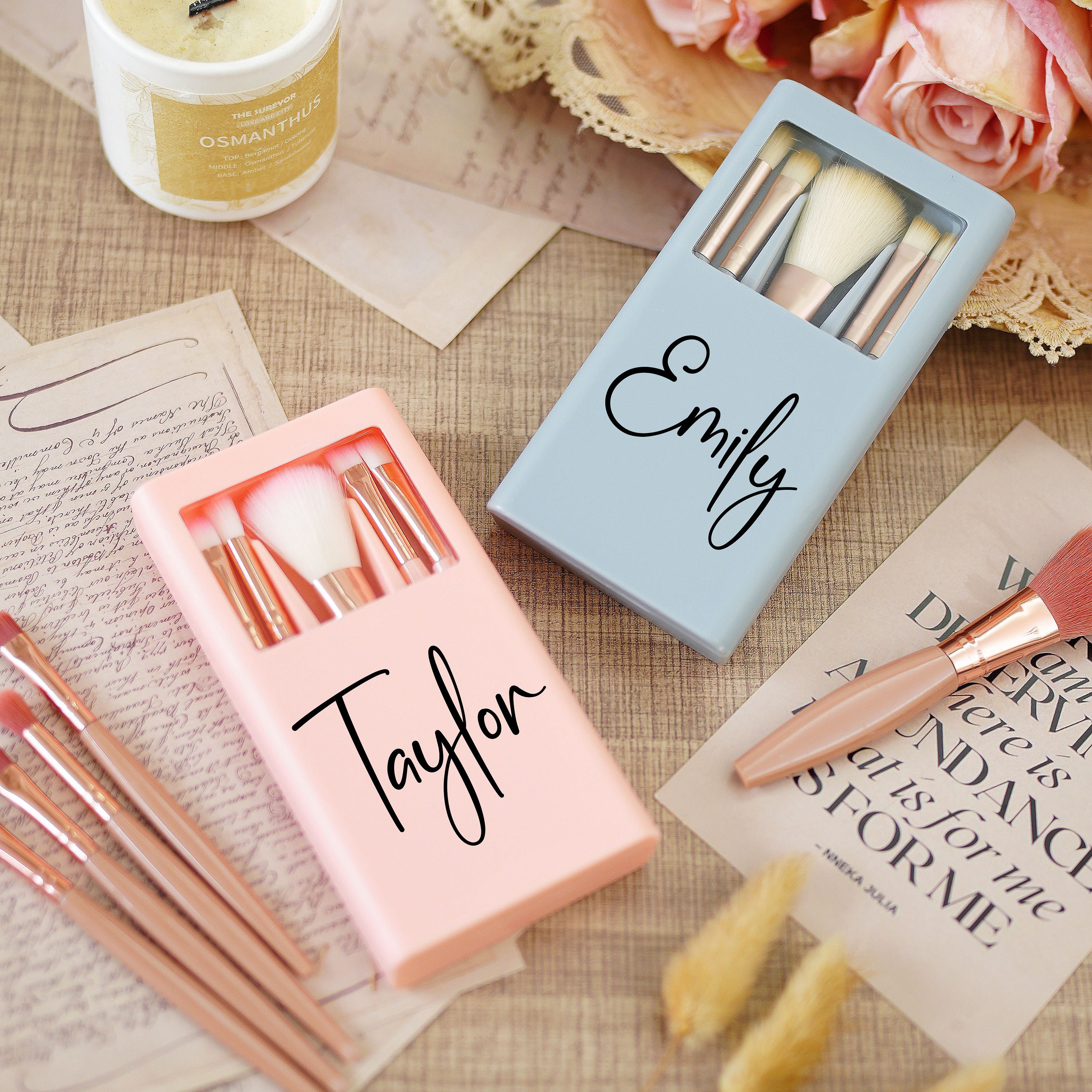 Set di pennelli per il trucco personalizzato/Pennelli per il trucco da damigella d'onore/Bomboniere per matrimonio/Pennelli da viaggio per il trucco/R