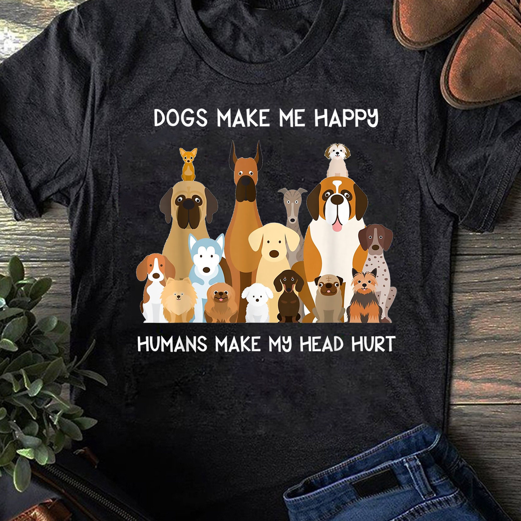 "Maglietta \"I cani mi rendono felice, gli umani mi fanno venire il mal di testa\", regalo per gli amanti dei cani, cane divertente, regalo per la mamma,"