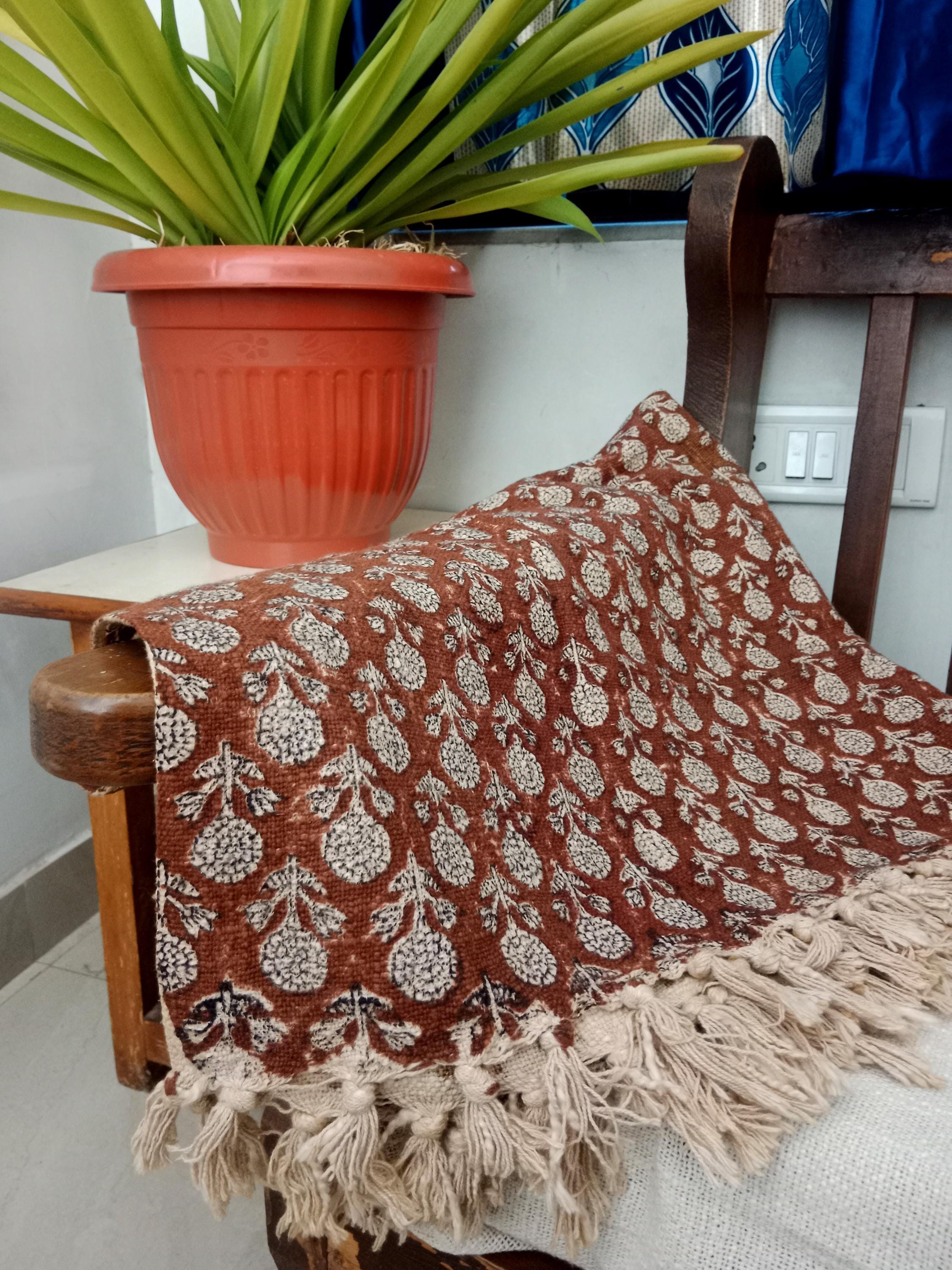 Coperta decorativa di alta qualità, coperta fatta a mano ispirata alla casa, coperta stampata a mano, coperta in cotone, decorazione per divano, decor