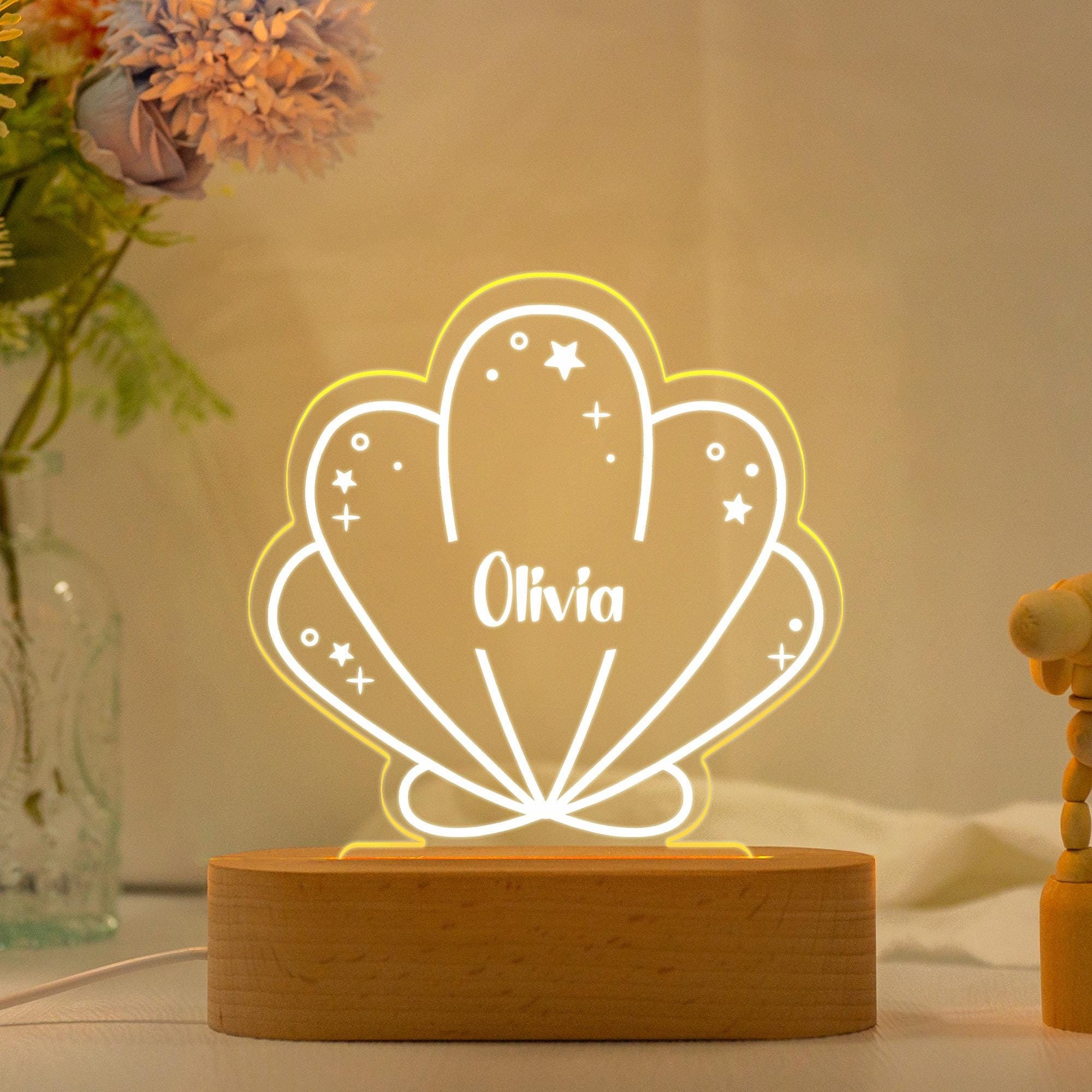 Luce notturna acrilica personalizzata, luce LED a forma di conchiglia, sotto il mare, sirena, camera da letto per bambini, decorazione per la camerett