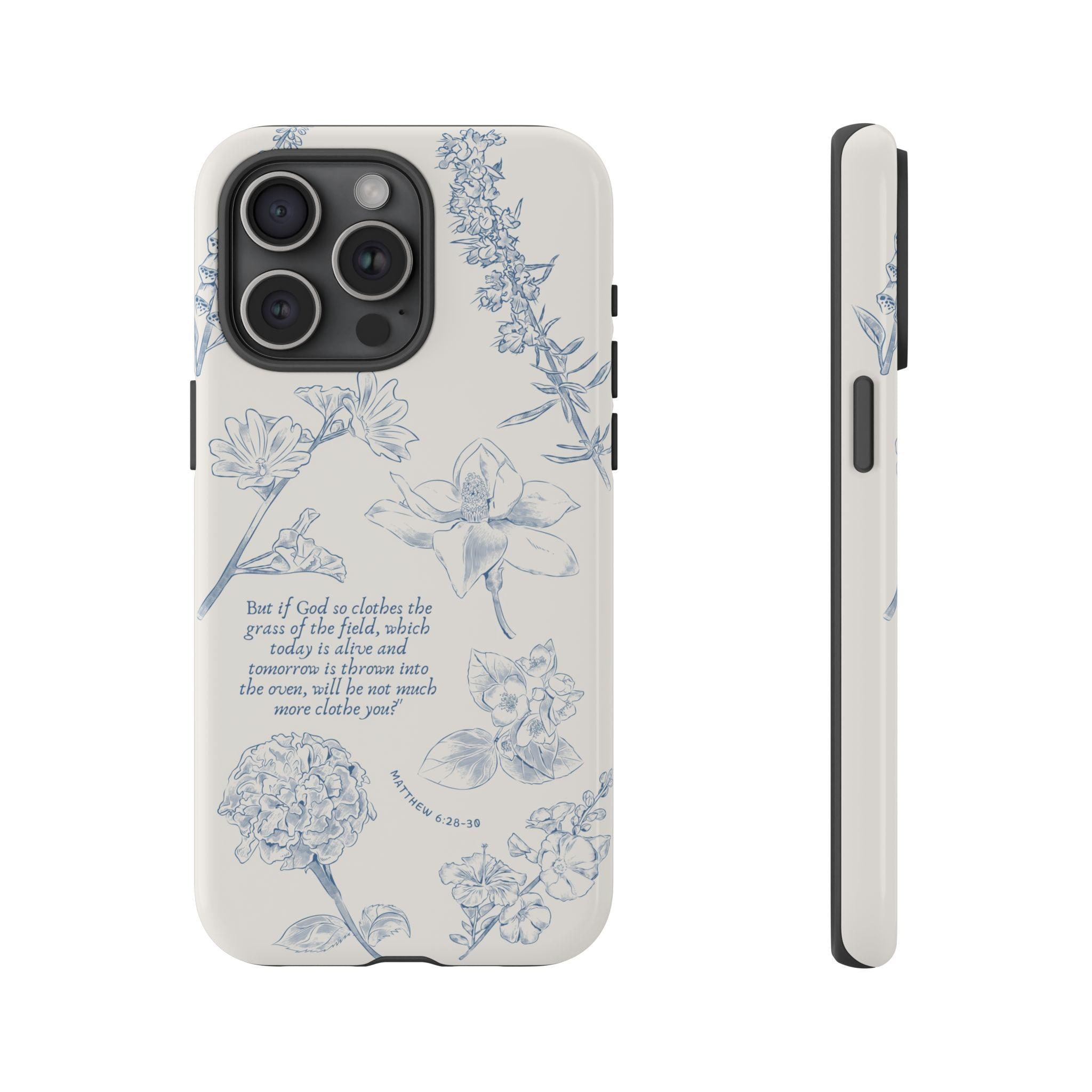 Custodia per iPhone con fiori floreali Fede cristiana Custodia per iPhone con versetto della Bibbia Custodia per iPhone 16 Custodia personalizzata per