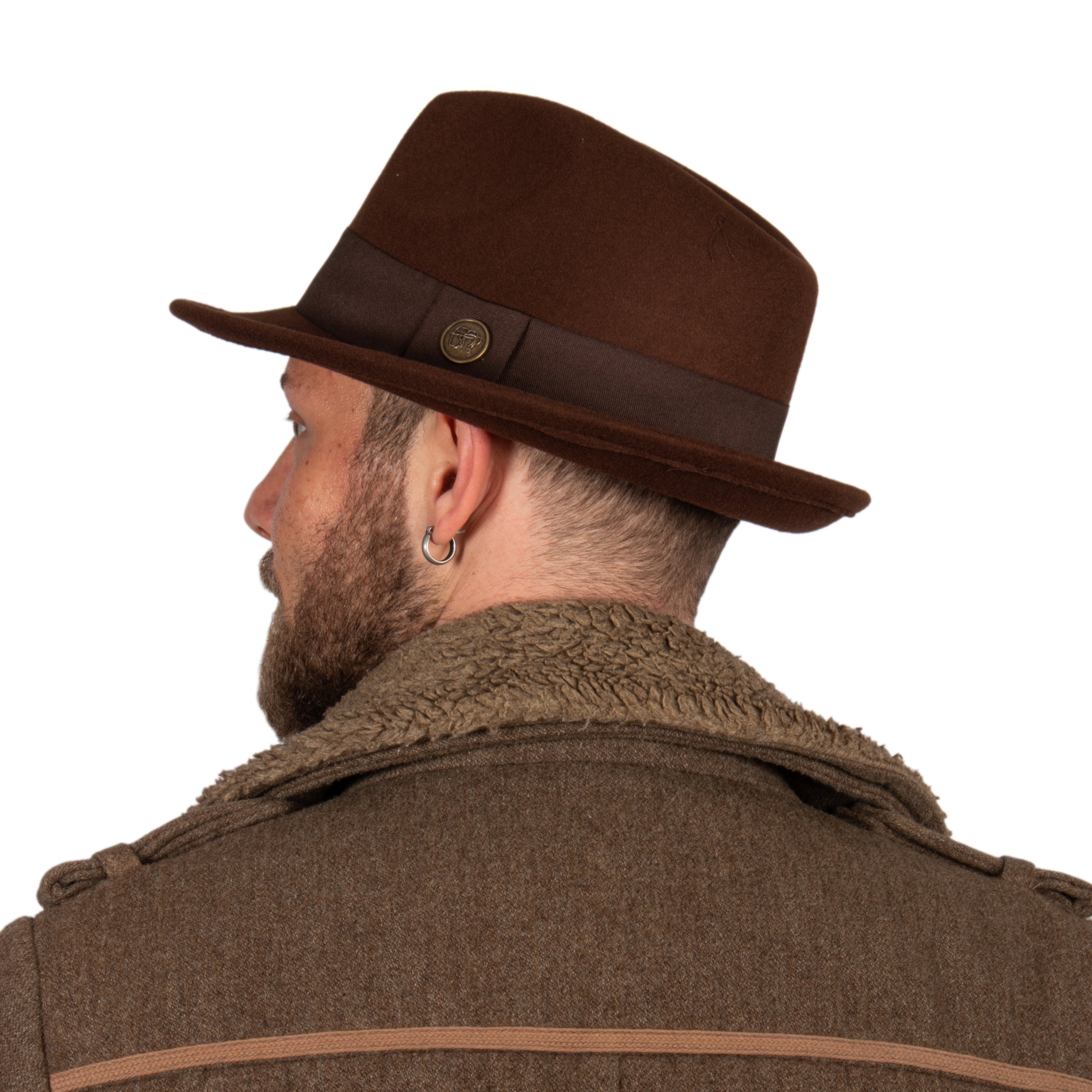 Cappello Fedora in pile polare marrone scuro, cappello invernale da uomo, cappello Fedora rigido, Fedora da uomo, cappello a tesa corta, cappello vint