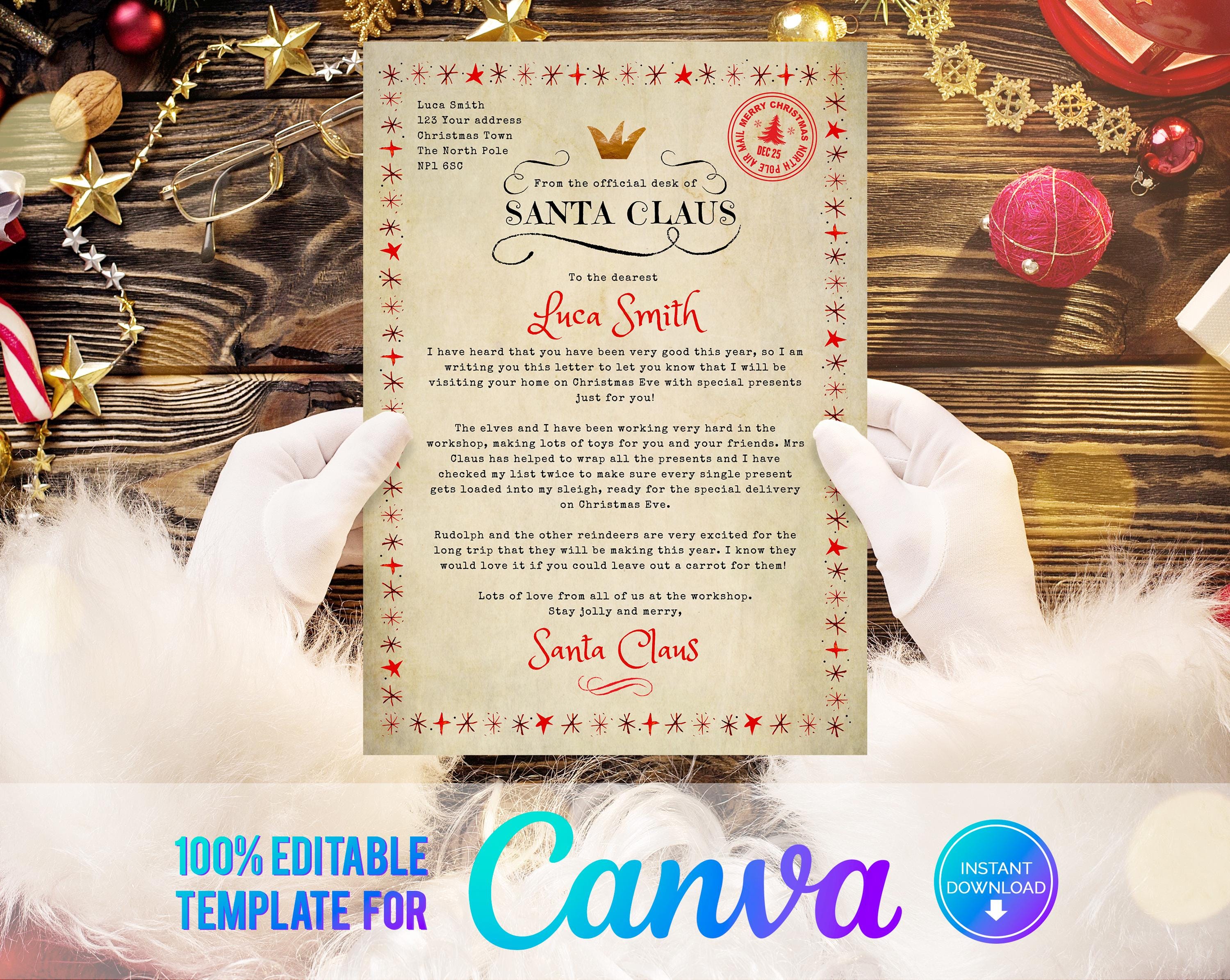 Canva, Lettera di Babbo Natale e Certificato di Buona Lista, Lettera Personalizzata di Babbo Natale, Modello Stampabile di Lettera di Babbo Natale, Do
