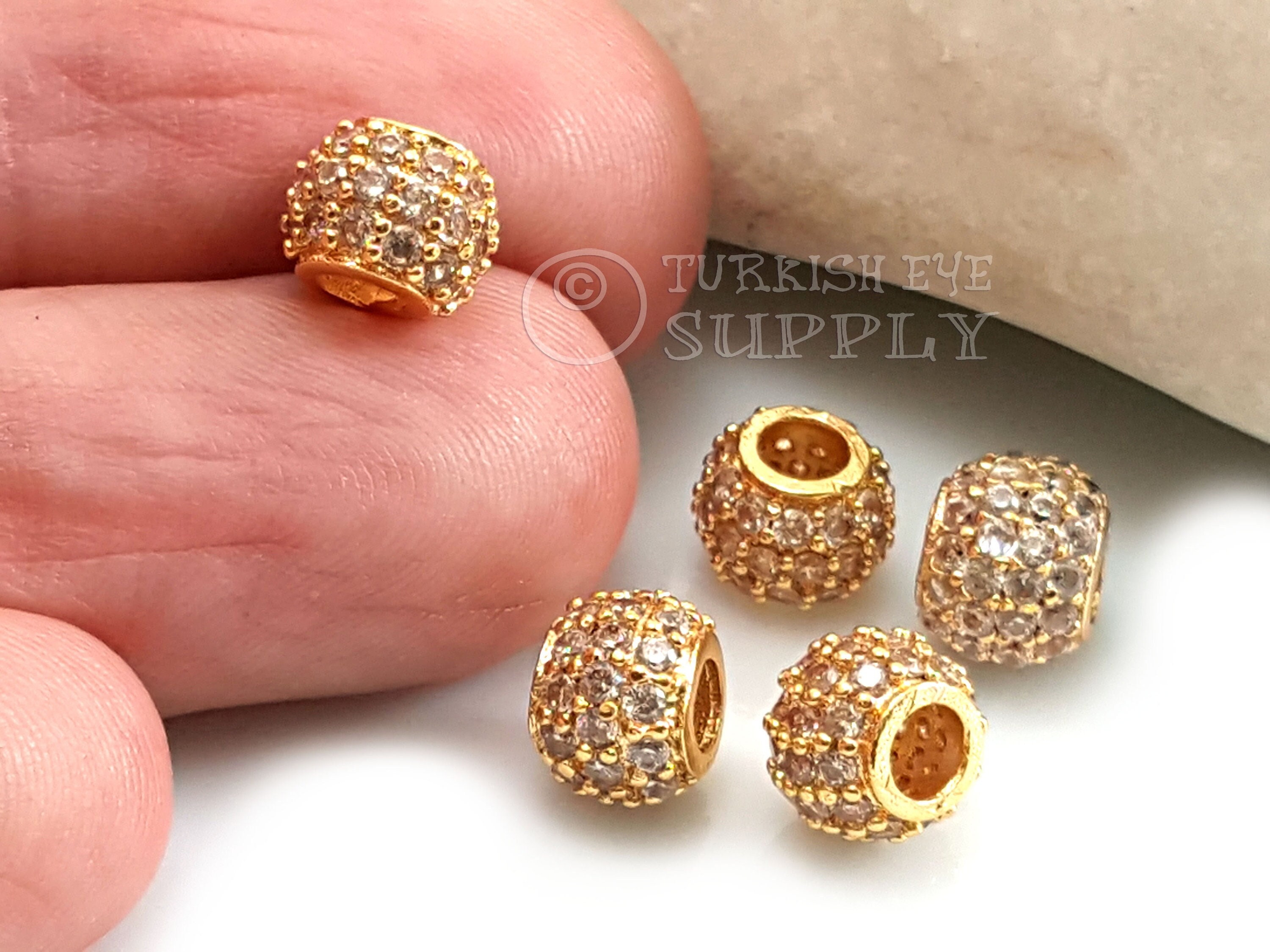 Perline a sfera pavé, perline pavé dorate, perline pavé Shamballa, perline distanziatrici pavé, componenti per perline in zirconia cubica, componenti