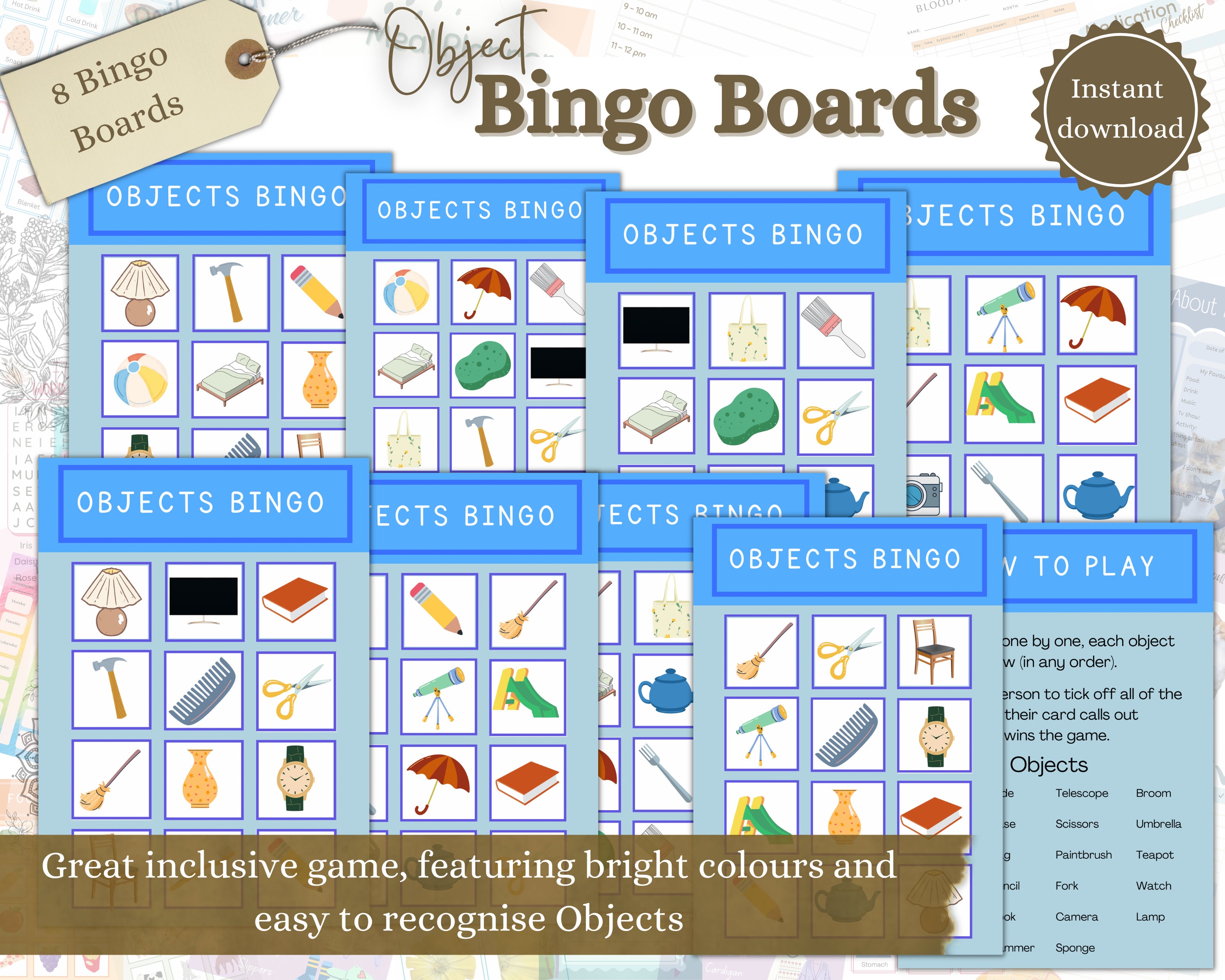 Tabellone Bingo per la demenza, Bingo stampabile, Attività sulla demenza, Giochi per la mente, Giochi per anziani, Download sulla demenza
