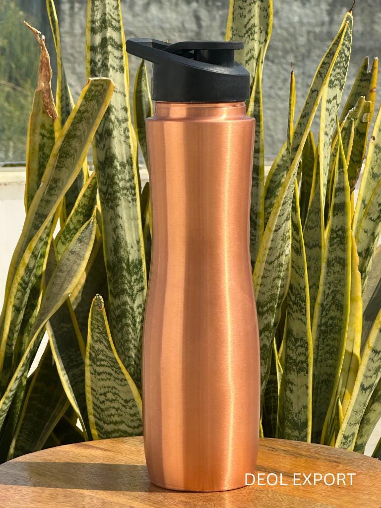 Bottiglia d'acqua in rame puro da 1 l / Tamra Jal ayurvedico / Beccuccio anti-perdita / Regalo benessere / Bottiglia per palestra yoga / Senza BPA, an