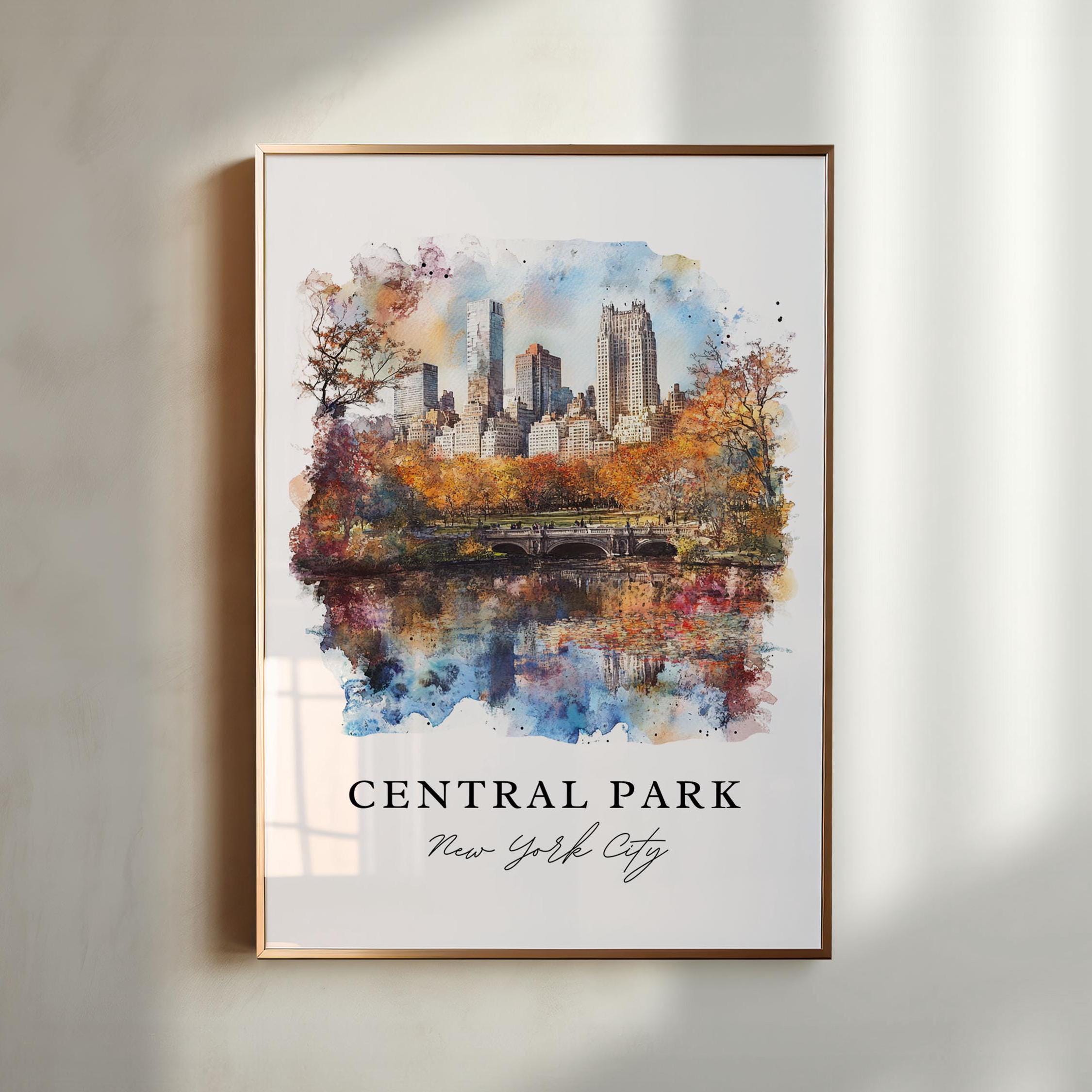 Arte di Central Park, NYC, stampa di Central Park, acquerello di Central Park, NY, regalo di Manhattan, poster di viaggio, regalo di inaugurazione del