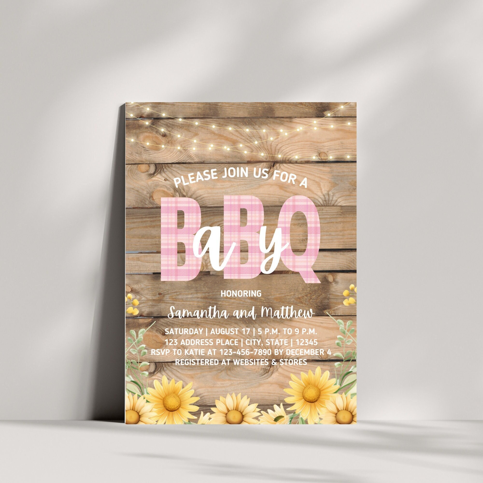 Invito BabyQ rosa, invito per baby shower per coppie Baby Q, invito Baby Q rosa, invito per baby shower Baby Q, invito girasole Baby Q