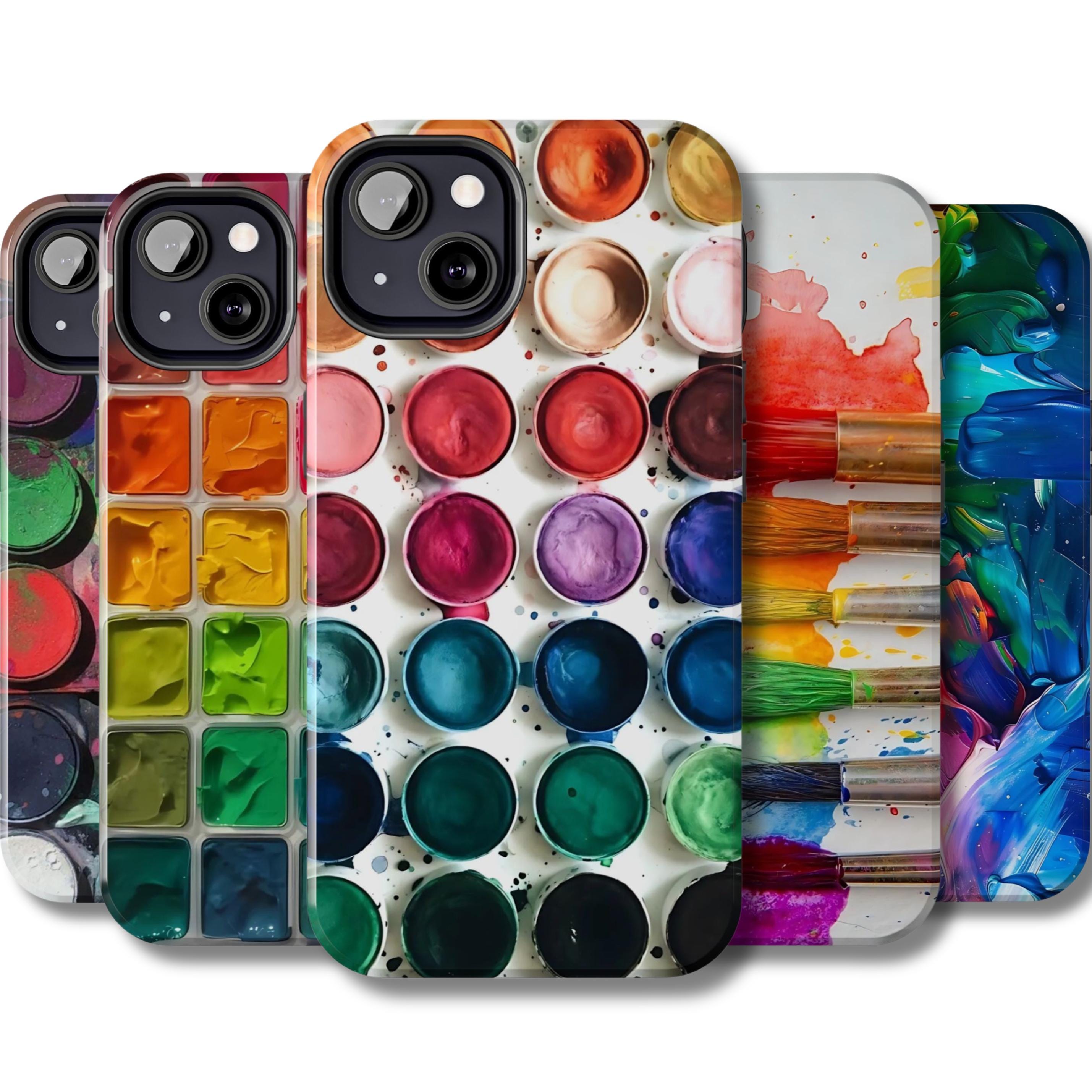 Custodia per telefono con pittura ad acquerello, cover per iPhone con palette Box, design artistico per Samsung Galaxy, pennello per colori arcobaleno