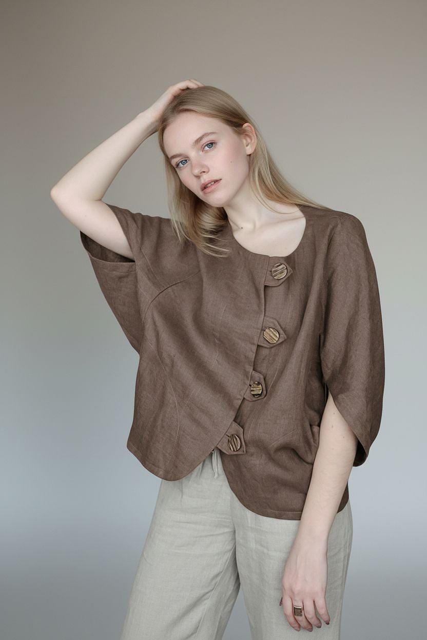Giacca di lino, Blazer di lino, Giacca di lino ampia, Blazer di lino oversize, Giacca di lino marrone, Giacca di lino unica, Giacca di lino a maniche