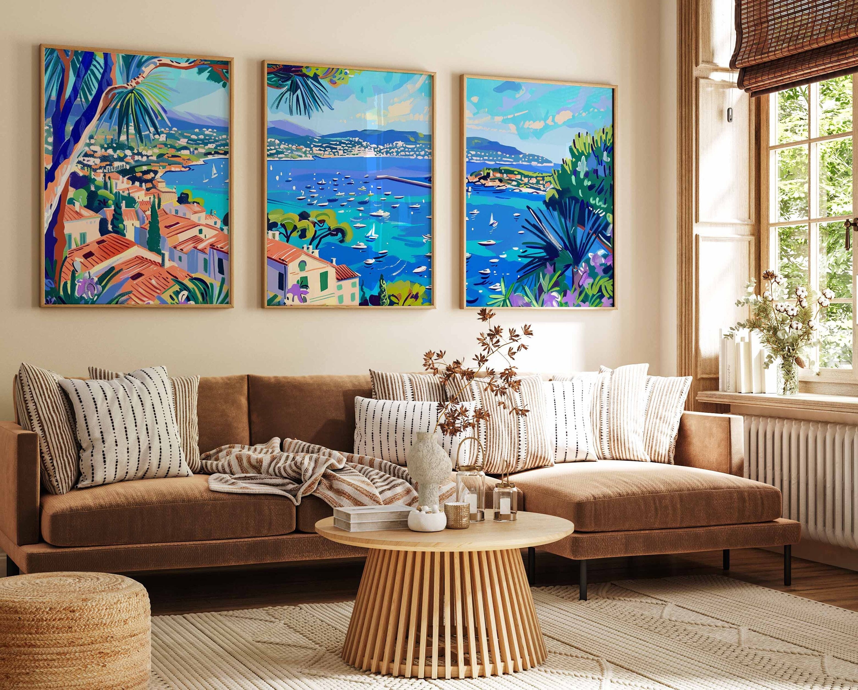 Set di 3 stampe di viaggio sulla Costa Azzurra, poster di viaggio sulla Costa Azzurra, set di 3 stampe di viaggio sulla costa francese, arte murale fr