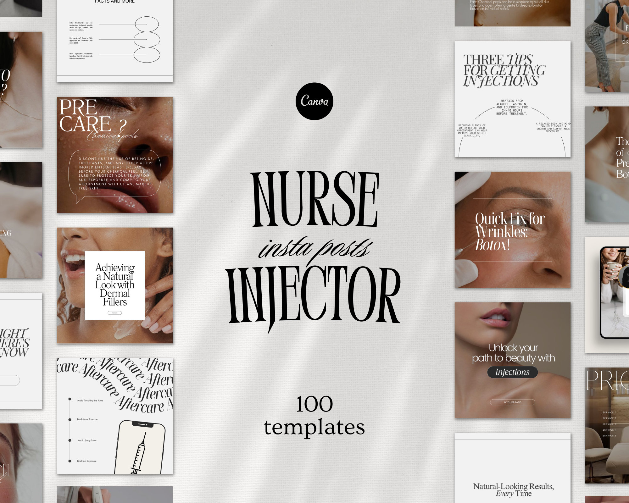 Modelli Instagram per infermieri iniettatori, social media per Botox e filler, modello Canva per Medspa, estetista, cura della pelle, filler per labbr